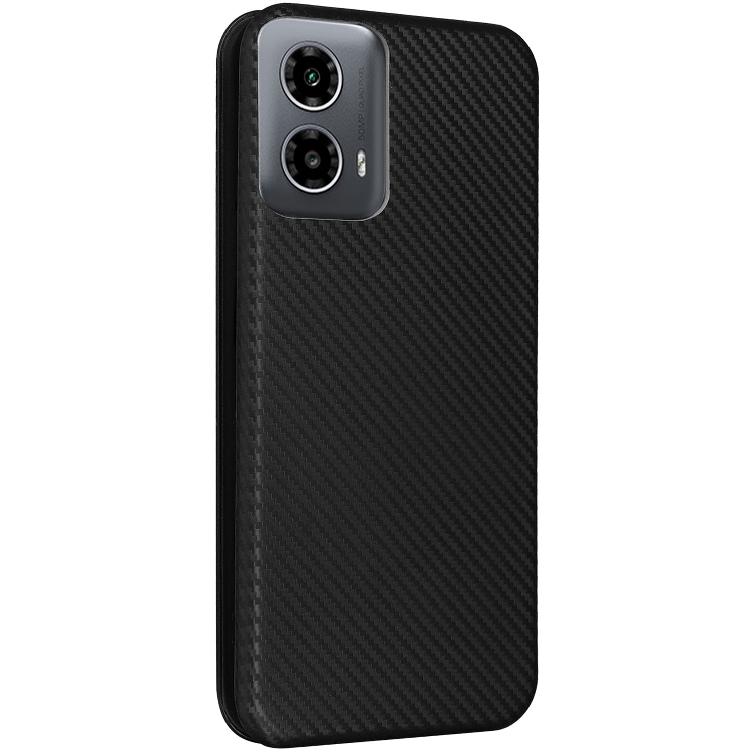 For Motorola Moto G34 5G Leather Case Carbon Fiber Texture Phone Card Holder Cover