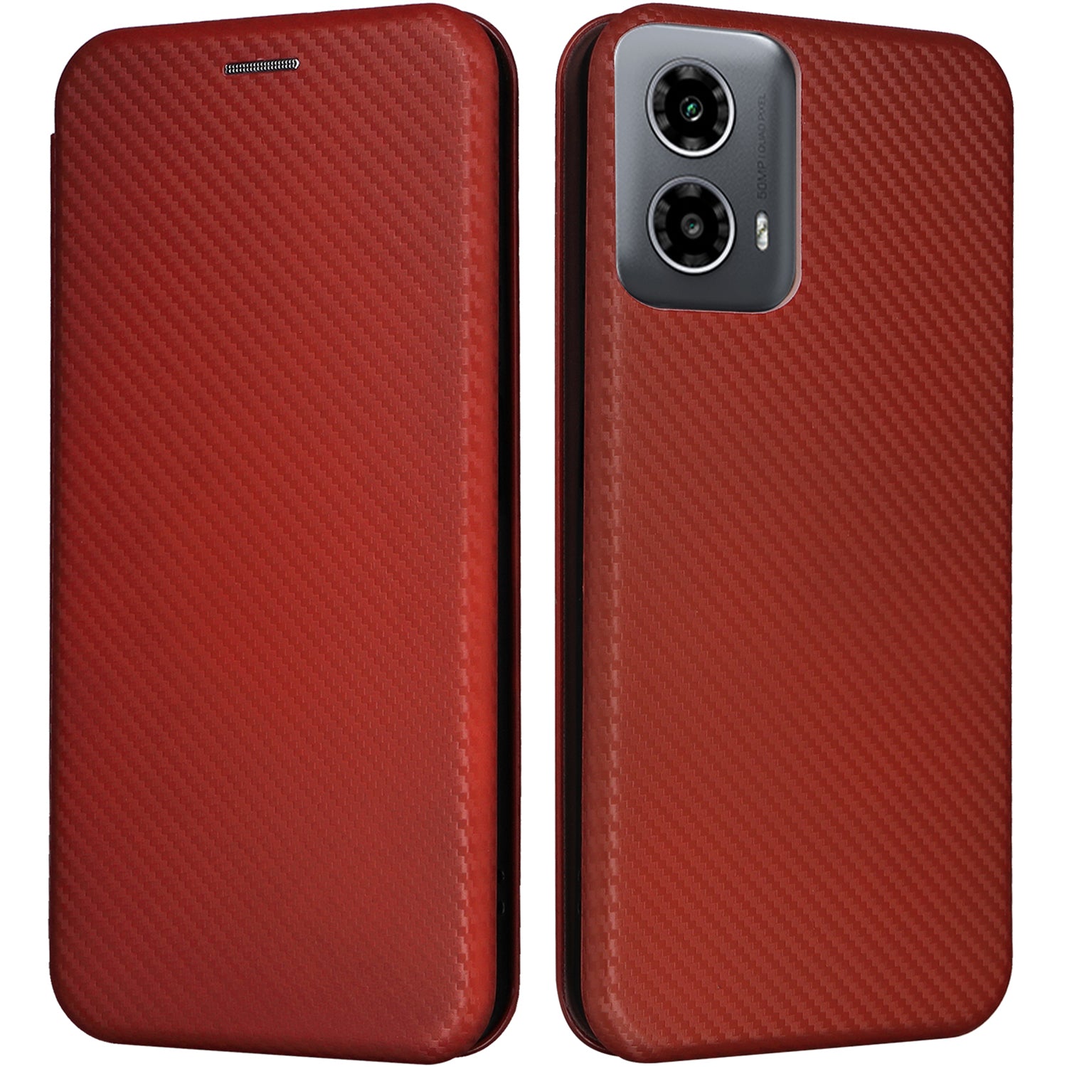 For Motorola Moto G34 5G Leather Case Carbon Fiber Texture Phone Card Holder Cover