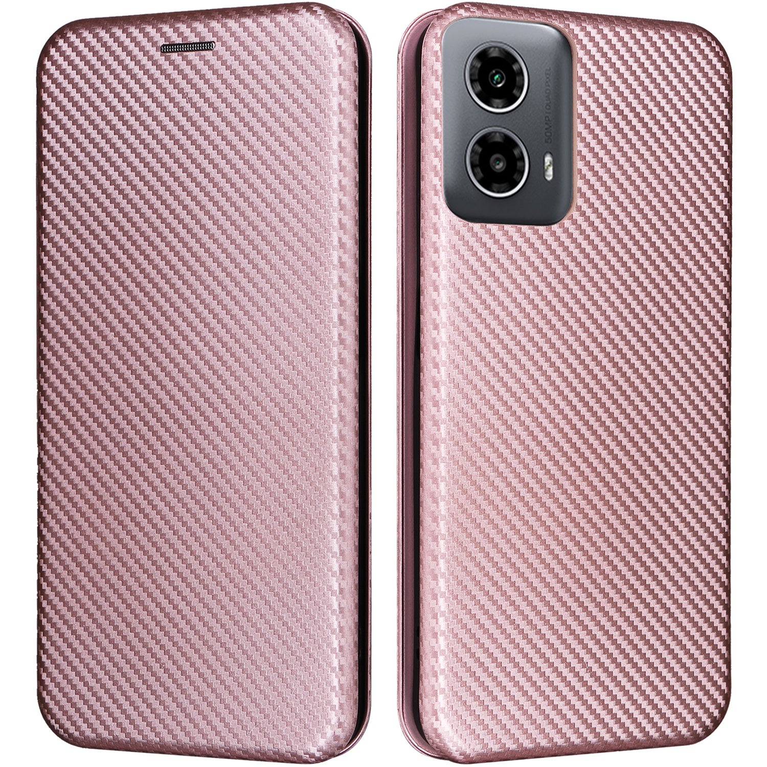 For Motorola Moto G34 5G Leather Case Carbon Fiber Texture Phone Card Holder Cover