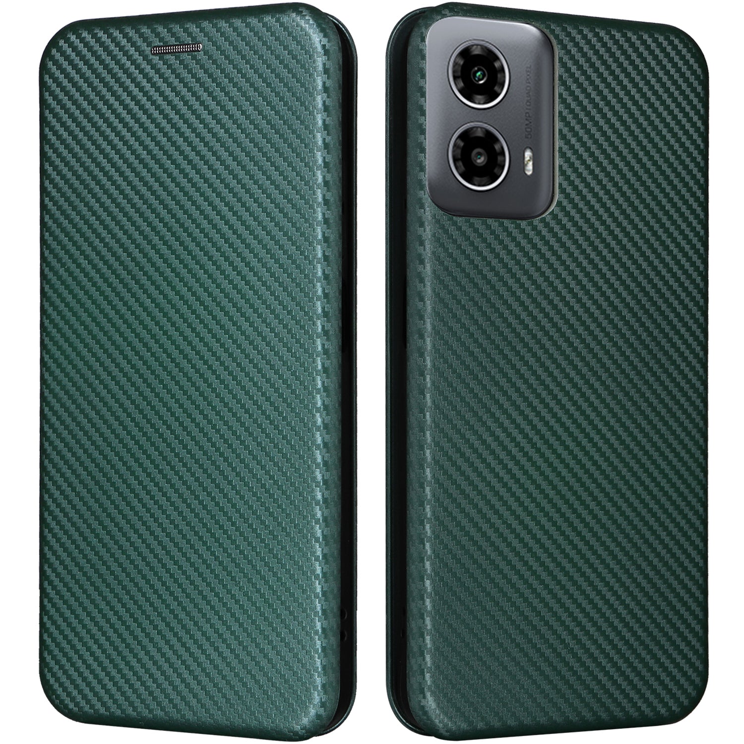 For Motorola Moto G34 5G Leather Case Carbon Fiber Texture Phone Card Holder Cover