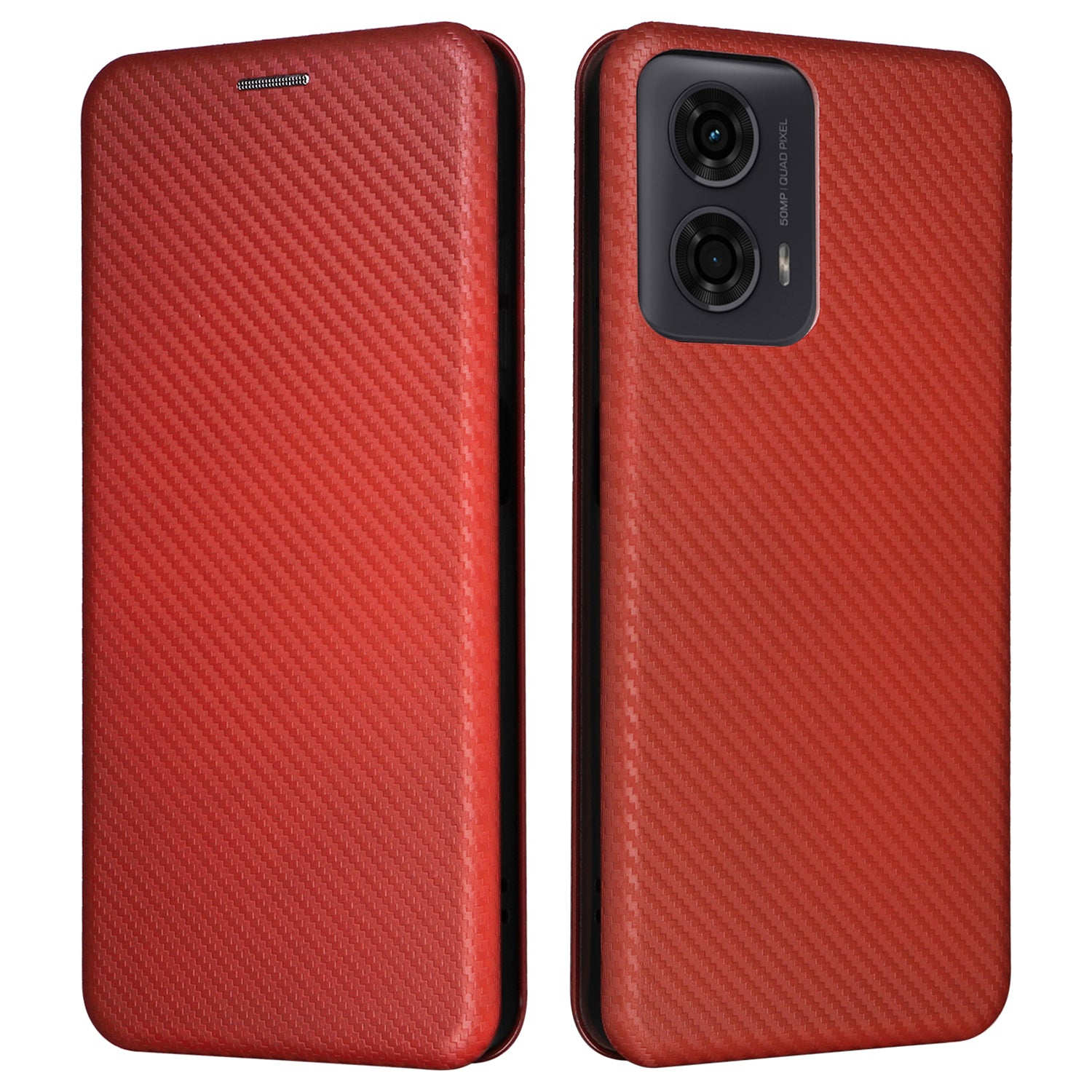For Motorola Moto G04 4G / G24 4G Case Leather Carbon Fiber Texture Magnetic Protective Phone Cover