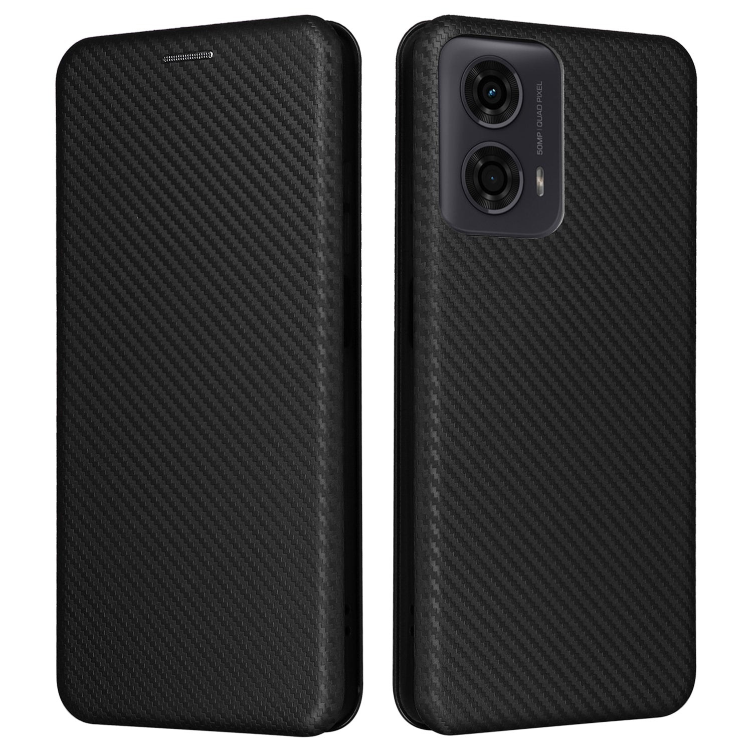 For Motorola Moto G04 4G / G24 4G Case Leather Carbon Fiber Texture Magnetic Protective Phone Cover