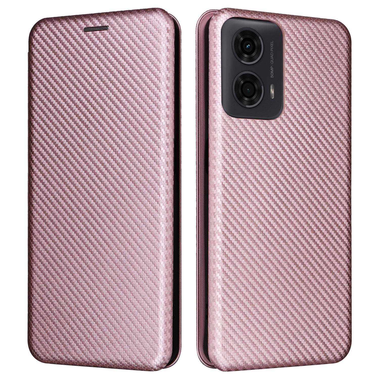 For Motorola Moto G04 4G / G24 4G Case Leather Carbon Fiber Texture Magnetic Protective Phone Cover