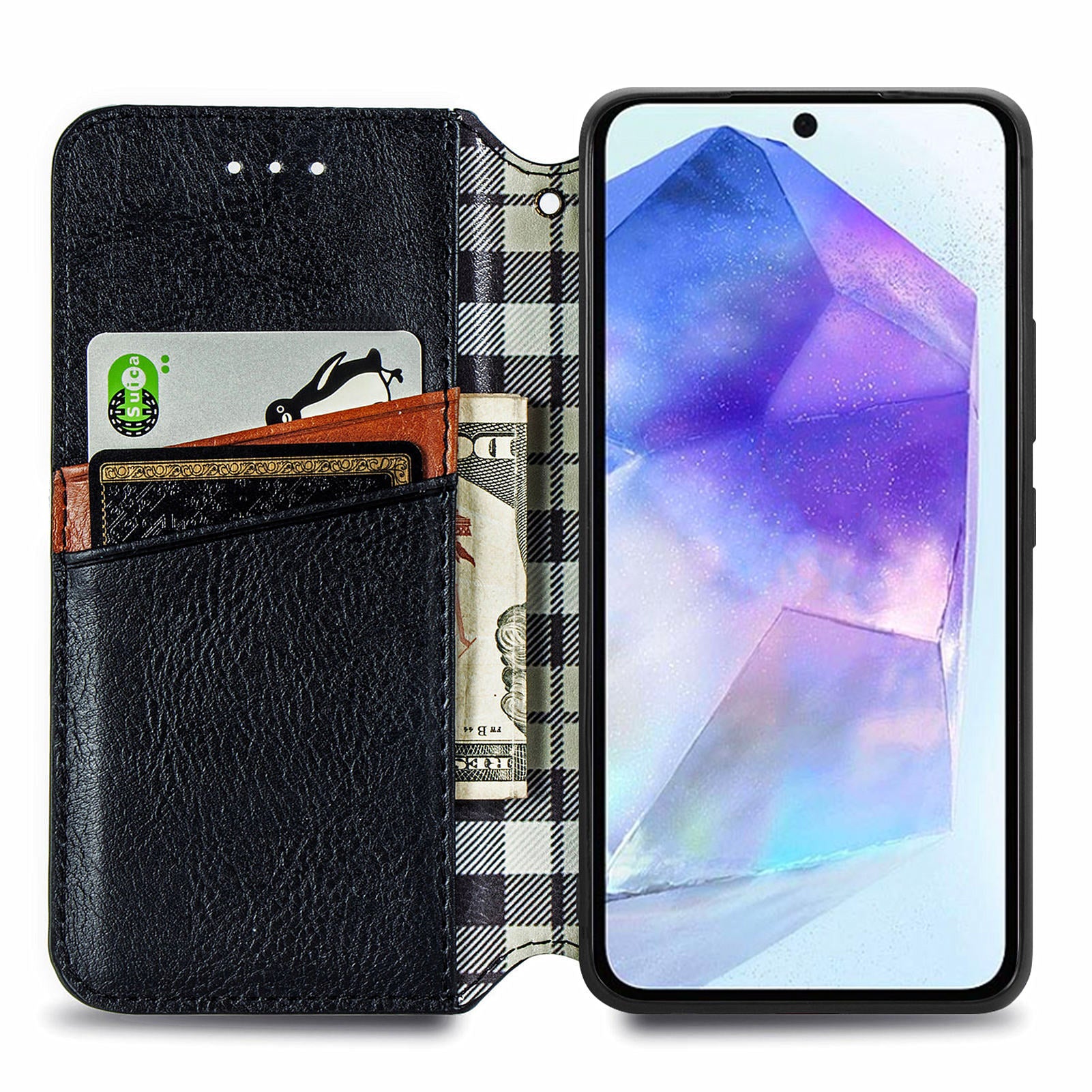 For Samsung Galaxy A55 5G Cell Phone Case Rhombus Imprinted Leather Wallet Stand Cover