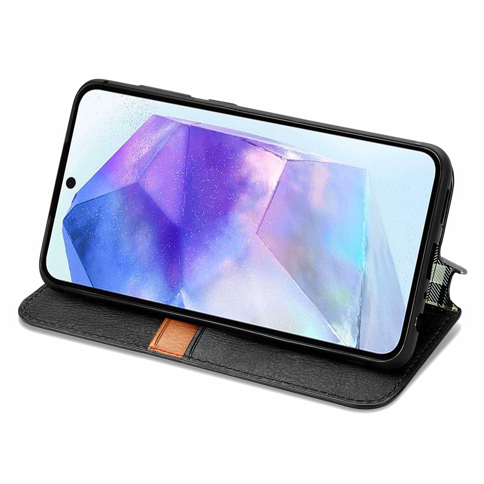 For Samsung Galaxy A55 5G Cell Phone Case Rhombus Imprinted Leather Wallet Stand Cover