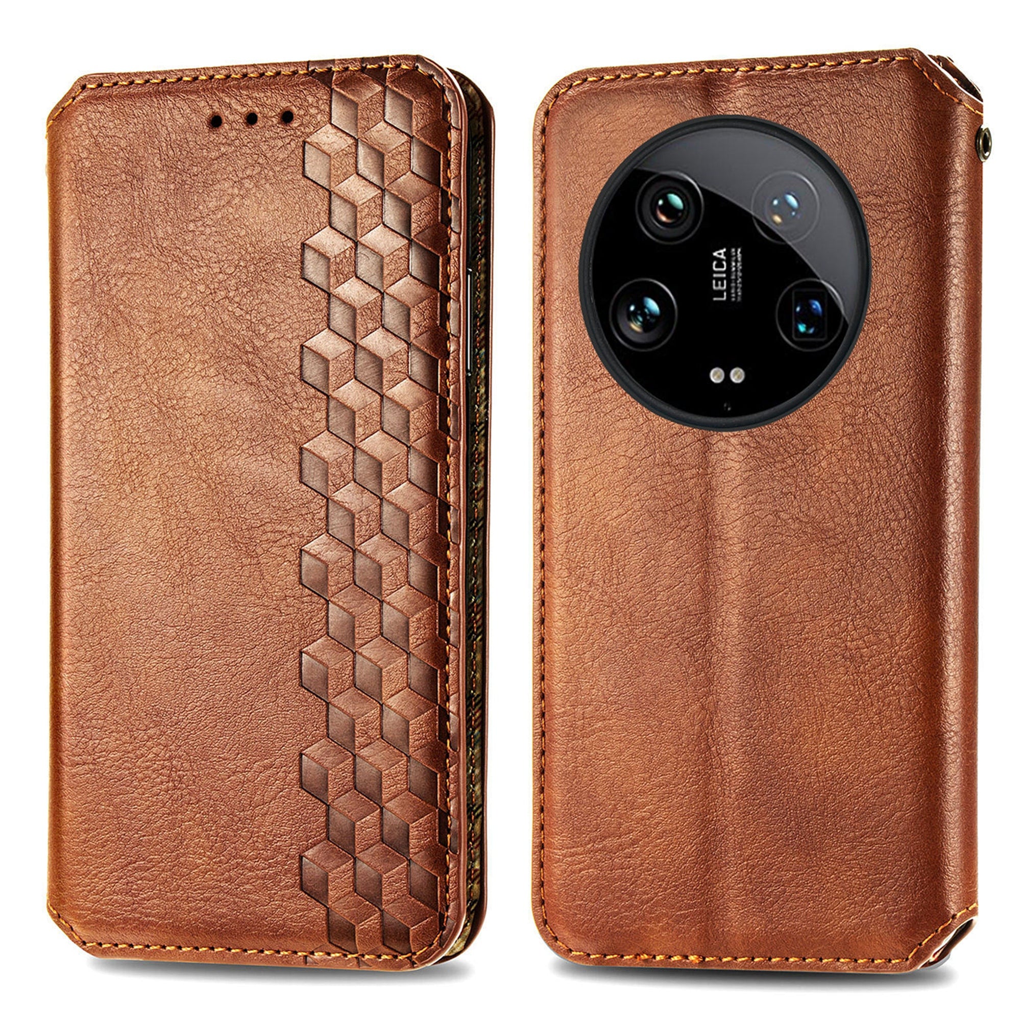 For Xiaomi 14 Ultra Case Wallet Magnetic Closing PU Leather Rhombus Phone Cover