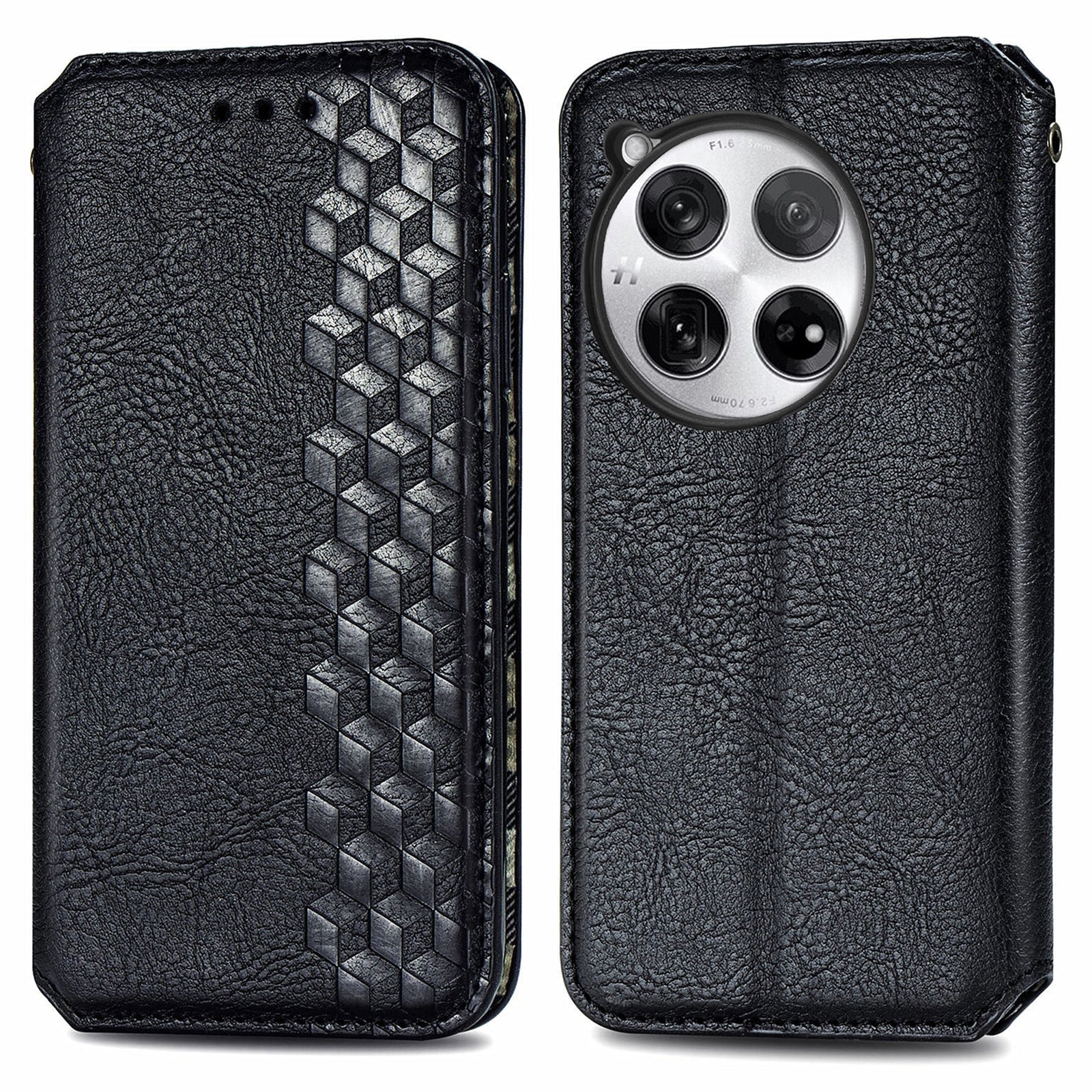 For OnePlus 12 5G Wallet Phone Cover Imprinted Rhombus Leather Flip Case