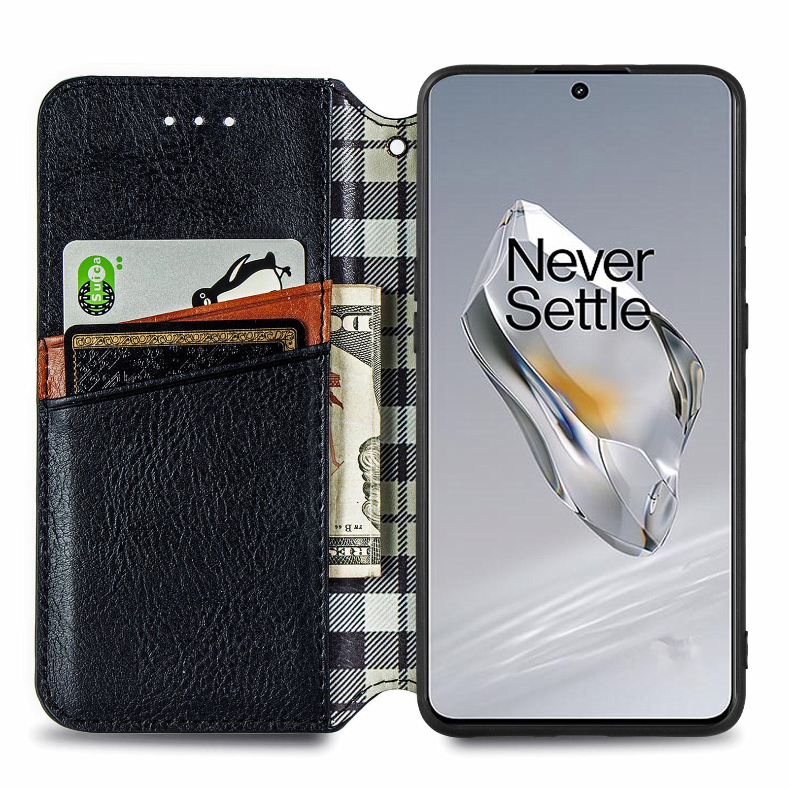 For OnePlus 12 5G Wallet Phone Cover Imprinted Rhombus Leather Flip Case