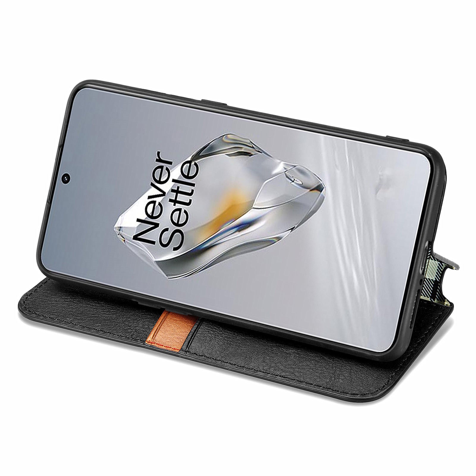 For OnePlus 12 5G Wallet Phone Cover Imprinted Rhombus Leather Flip Case
