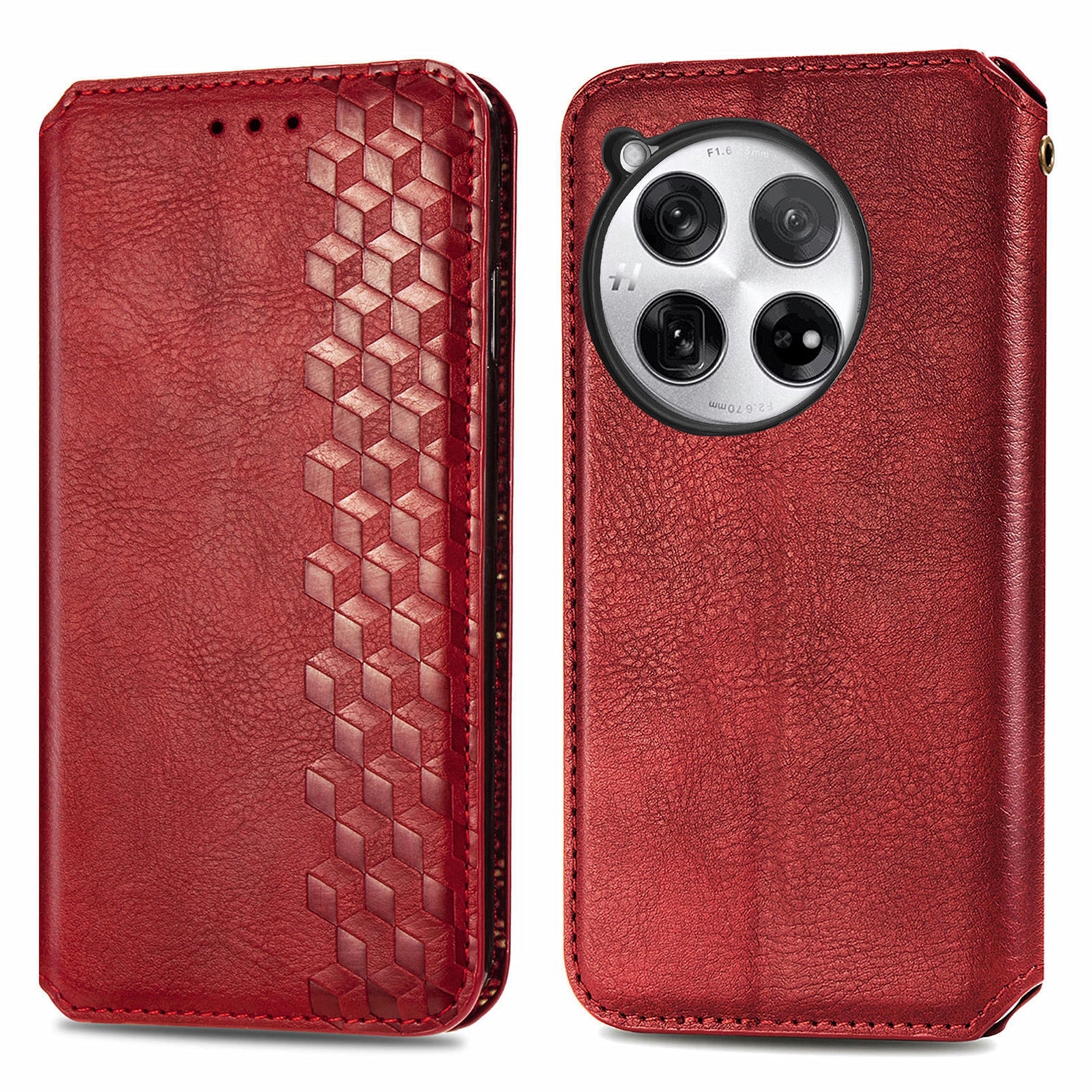 For OnePlus 12 5G Wallet Phone Cover Imprinted Rhombus Leather Flip Case
