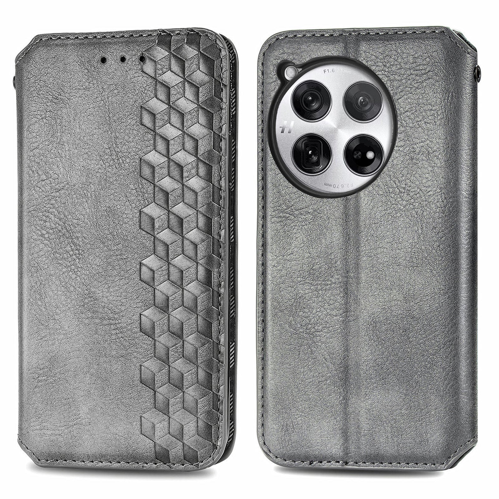 For OnePlus 12 5G Wallet Phone Cover Imprinted Rhombus Leather Flip Case