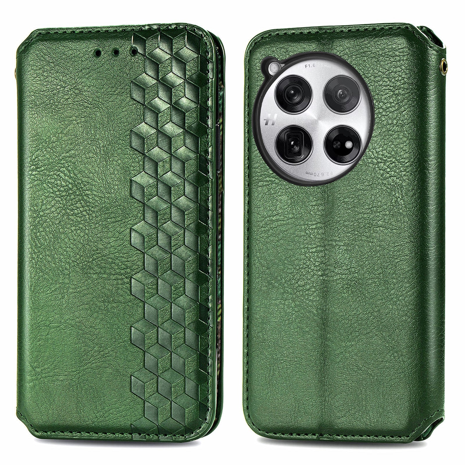 For OnePlus 12 5G Wallet Phone Cover Imprinted Rhombus Leather Flip Case