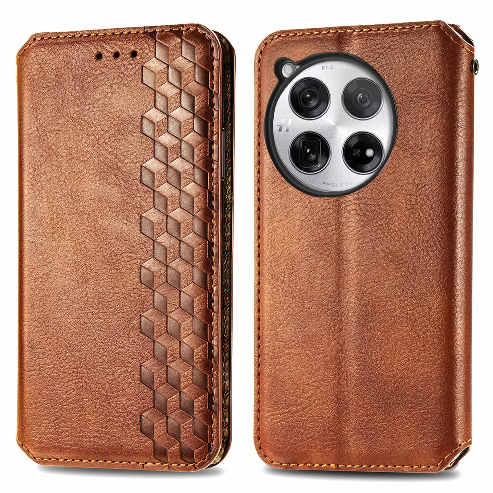For OnePlus 12 5G Wallet Phone Cover Imprinted Rhombus Leather Flip Case