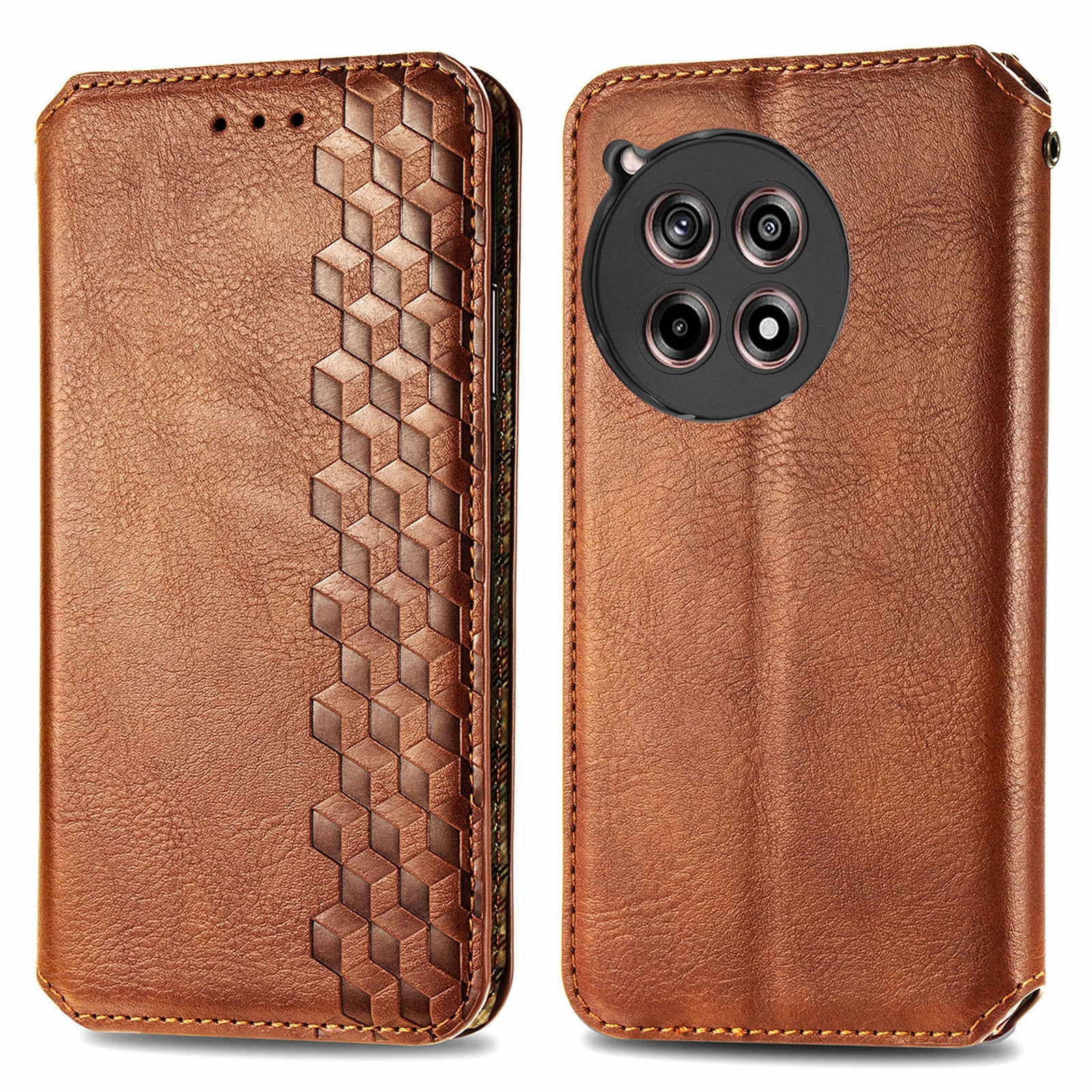 For OnePlus 12R 5G / Ace 3 5G Case Rhombus Leather Card Slot Magnetic Closure Phone Cover
