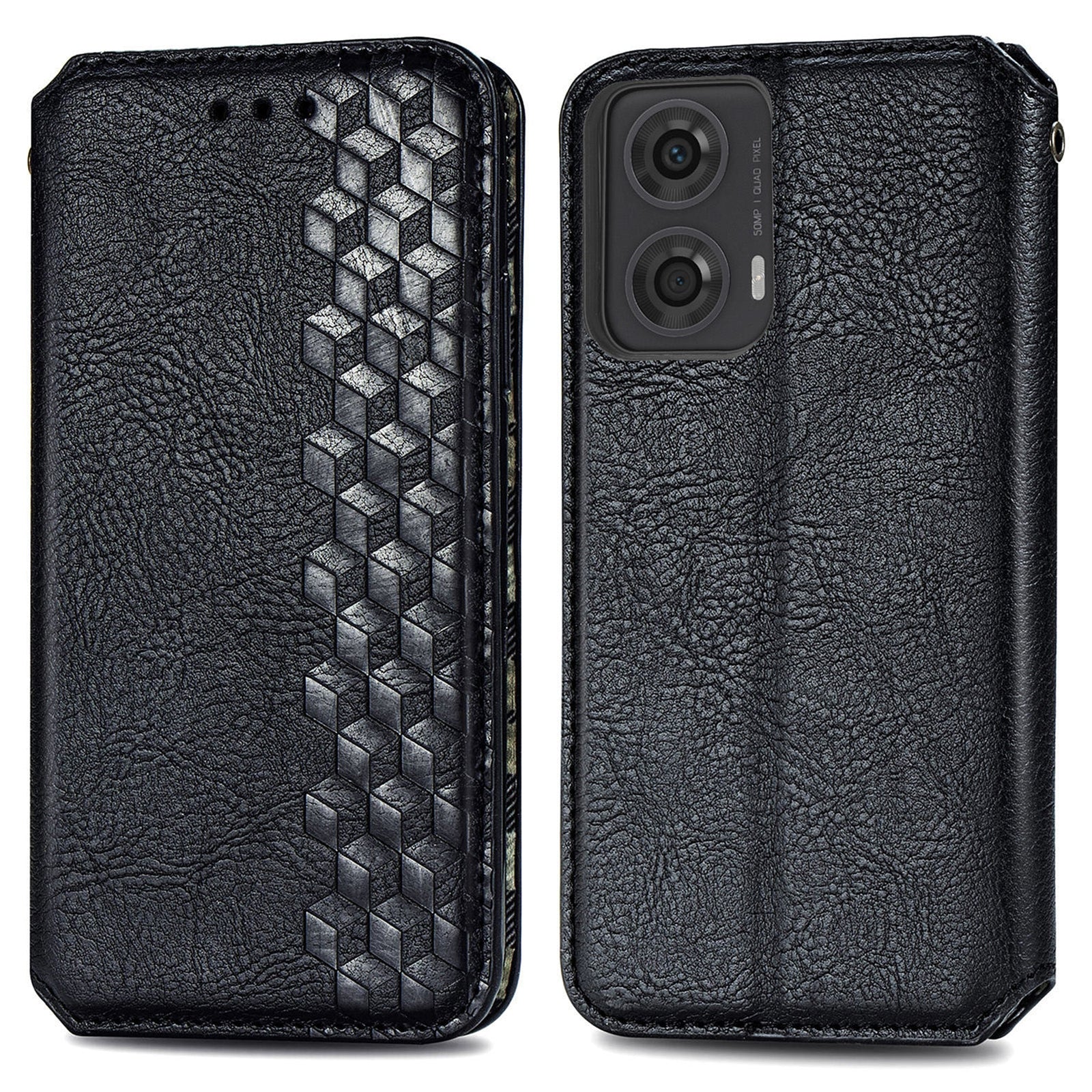 For Motorola Moto G24 4G / G04 4G Phone Case Imprinted Rhombus Leather Wallet Flip Cover