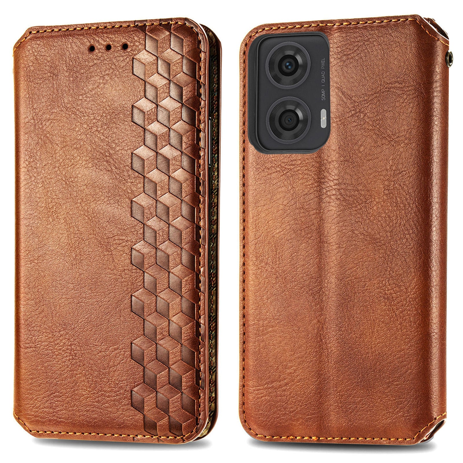 For Motorola Moto G24 4G / G04 4G Phone Case Imprinted Rhombus Leather Wallet Flip Cover