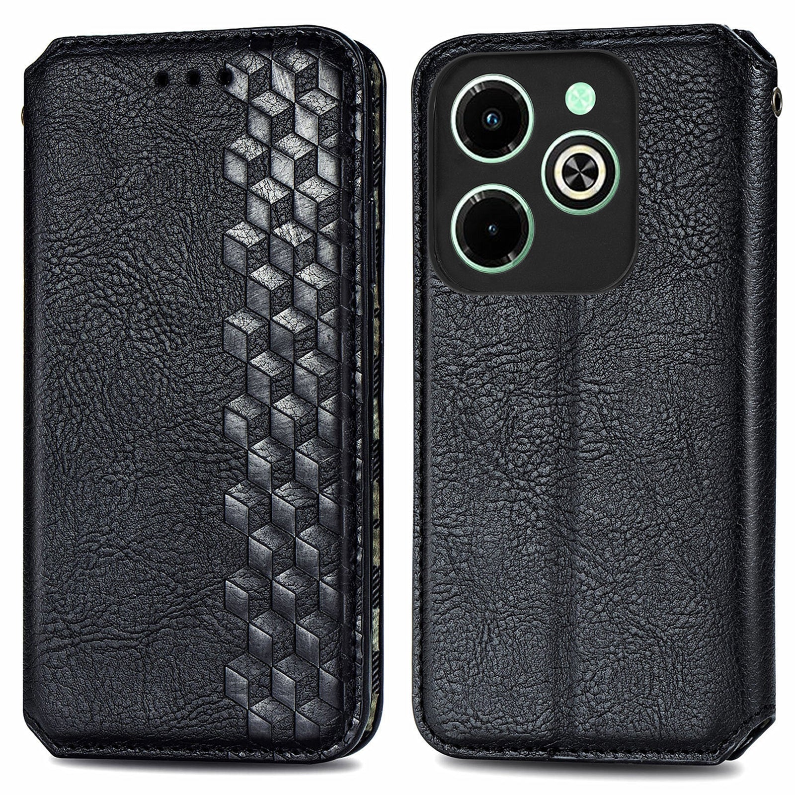 For Transsion Infinix Hot 40i Cell Phone Case Imprinted Rhombus Fit PU Leather Cover