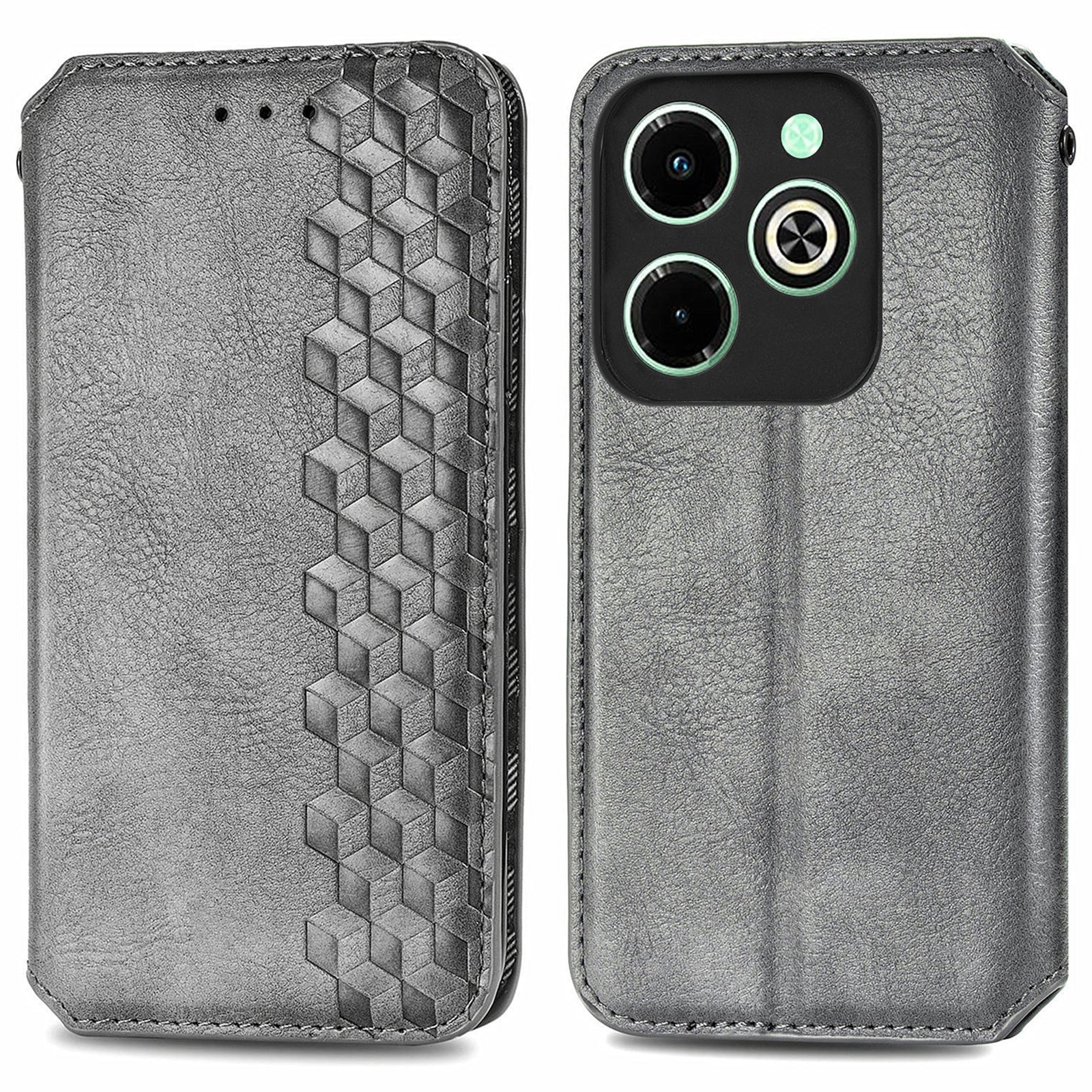For Transsion Infinix Hot 40i Cell Phone Case Imprinted Rhombus Fit PU Leather Cover