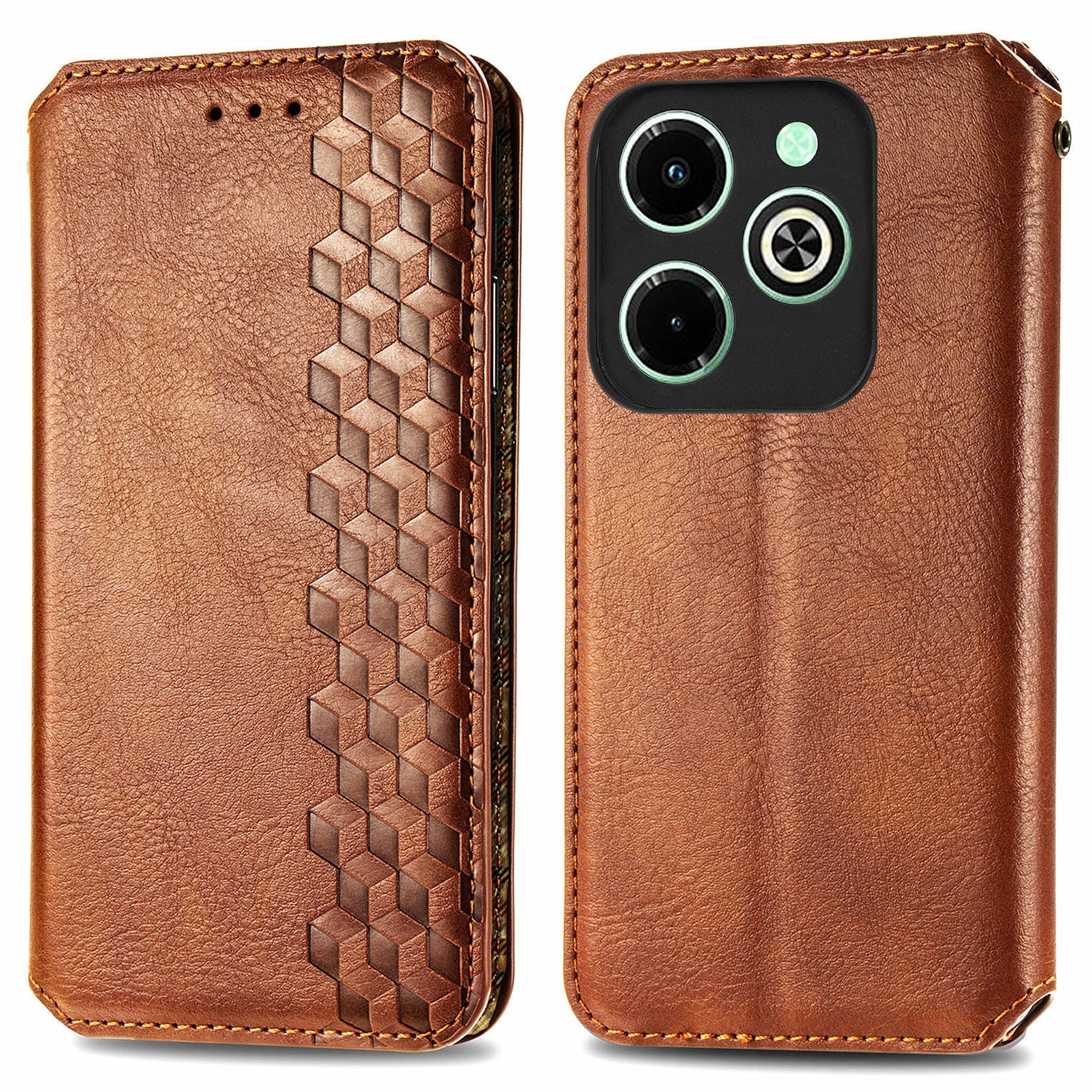 For Transsion Infinix Hot 40i Cell Phone Case Imprinted Rhombus Fit PU Leather Cover