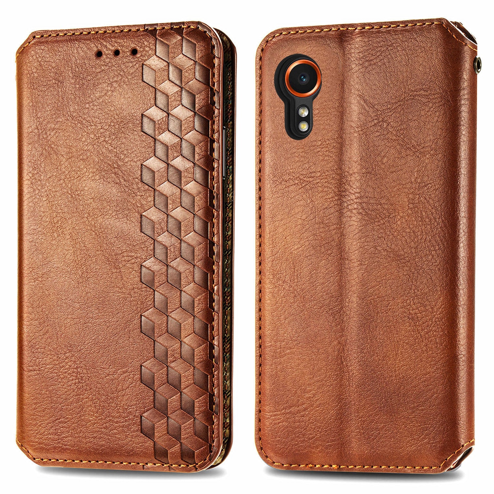For Samsung Galaxy Xcover7 Cell Phone Case Imprinted Rhombus Leather Wallet Flip Cover