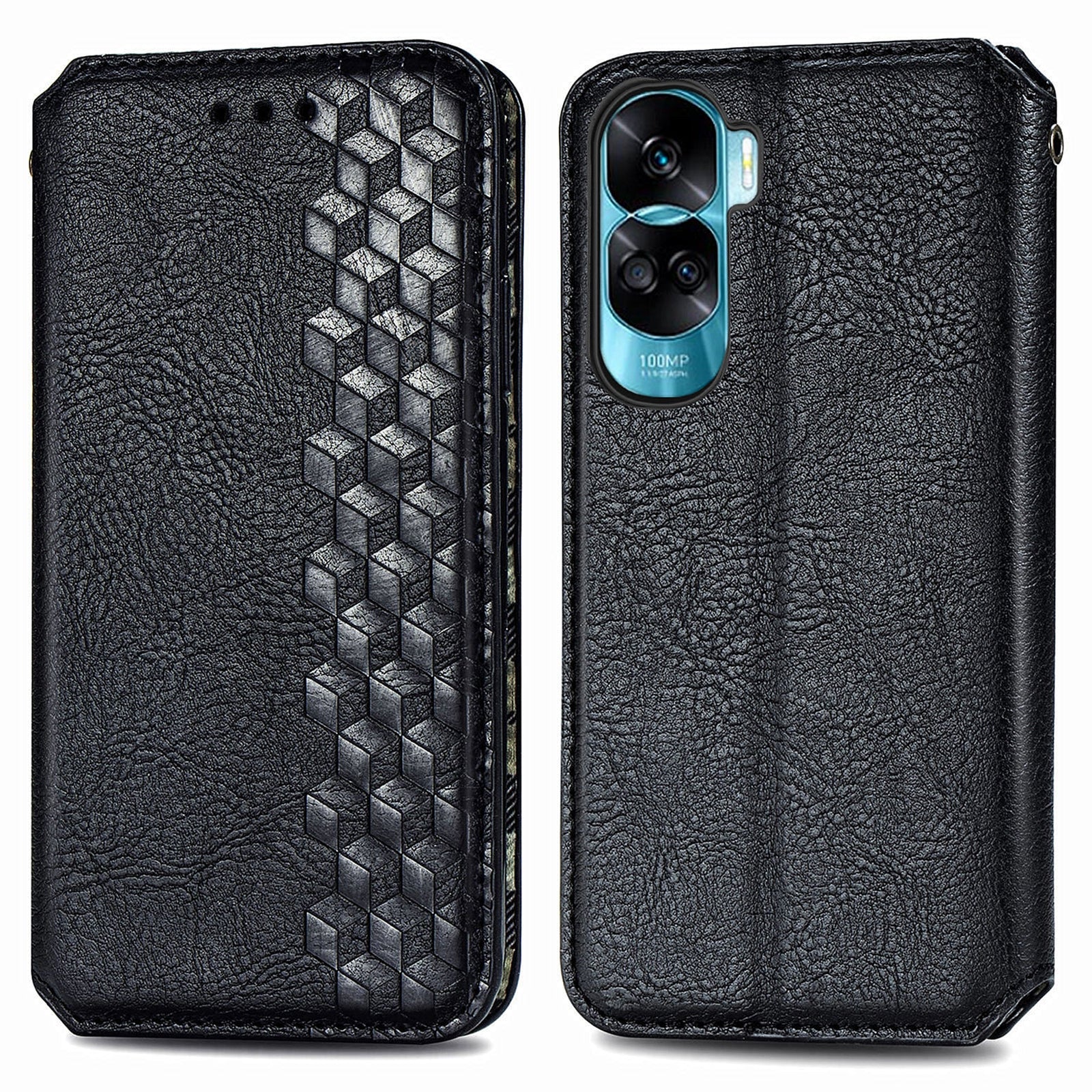 For Honor X50i 5G / 90 Lite 5G Cell Phone Case Imprinted Rhombus Pattern Folding Stand Cover