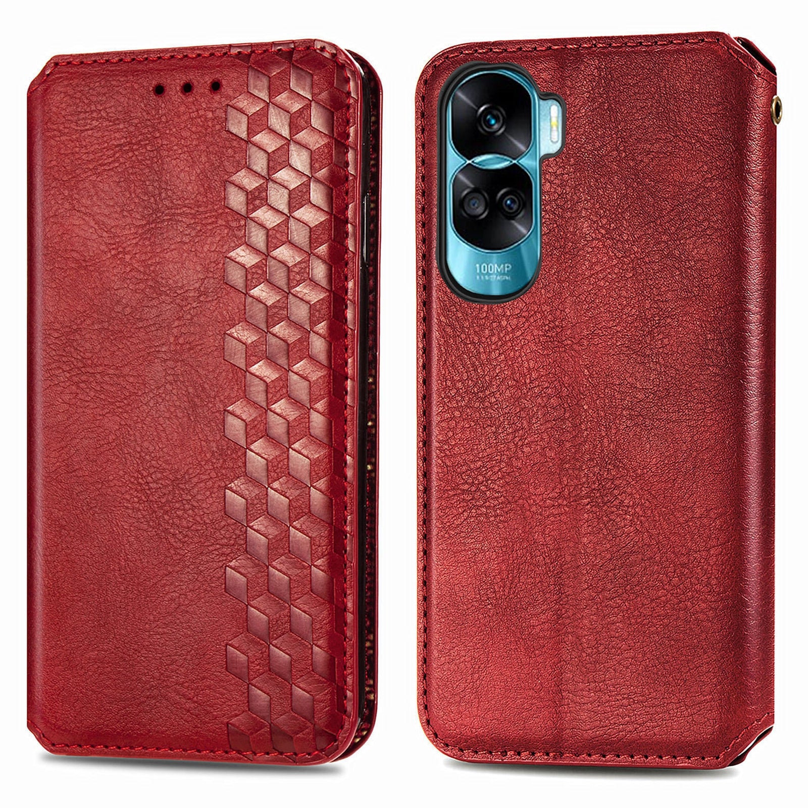 For Honor X50i 5G / 90 Lite 5G Cell Phone Case Imprinted Rhombus Pattern Folding Stand Cover