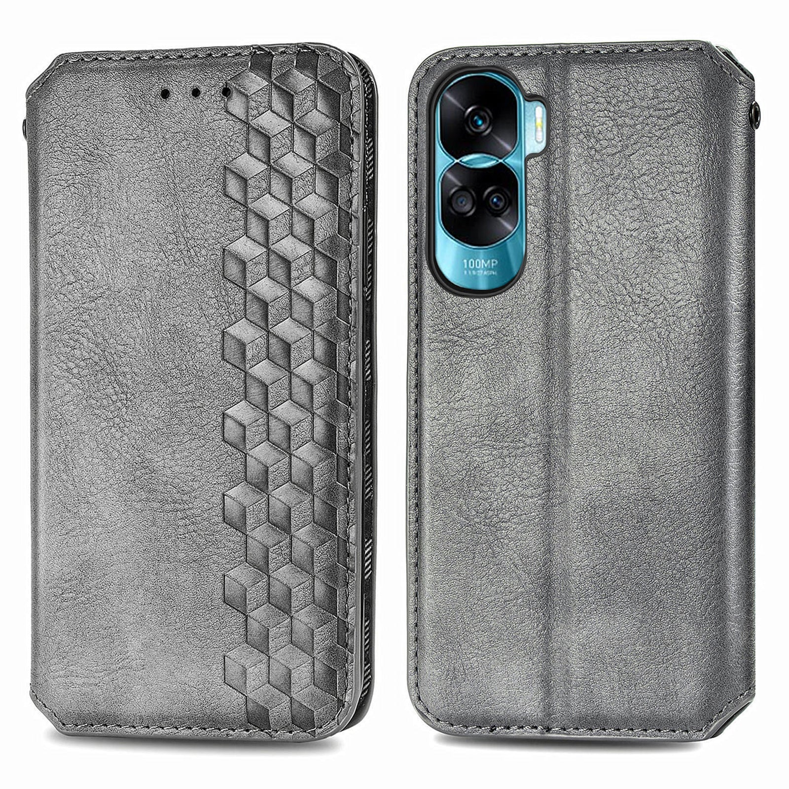 For Honor X50i 5G / 90 Lite 5G Cell Phone Case Imprinted Rhombus Pattern Folding Stand Cover