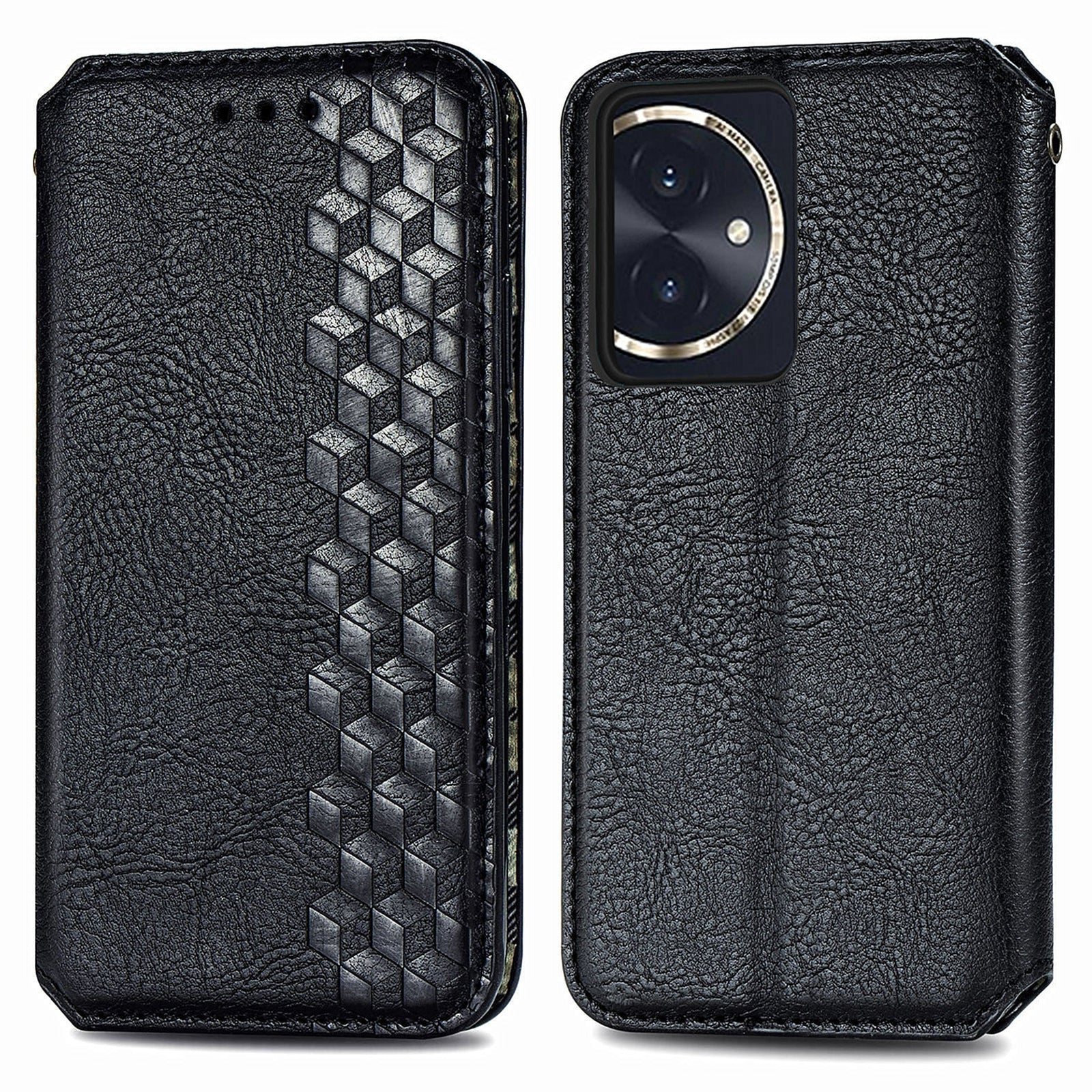 For Honor 100 5G Imprinted Rhombus Phone Case Slim-Fit PU Leather Wallet Flip Cover