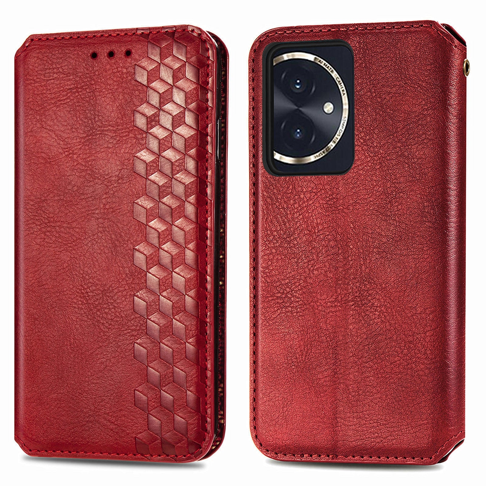 For Honor 100 5G Imprinted Rhombus Phone Case Slim-Fit PU Leather Wallet Flip Cover