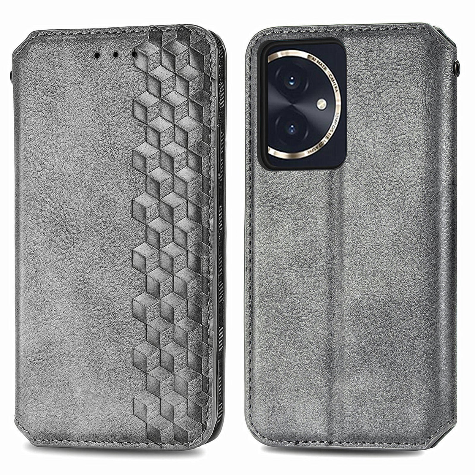 For Honor 100 5G Imprinted Rhombus Phone Case Slim-Fit PU Leather Wallet Flip Cover