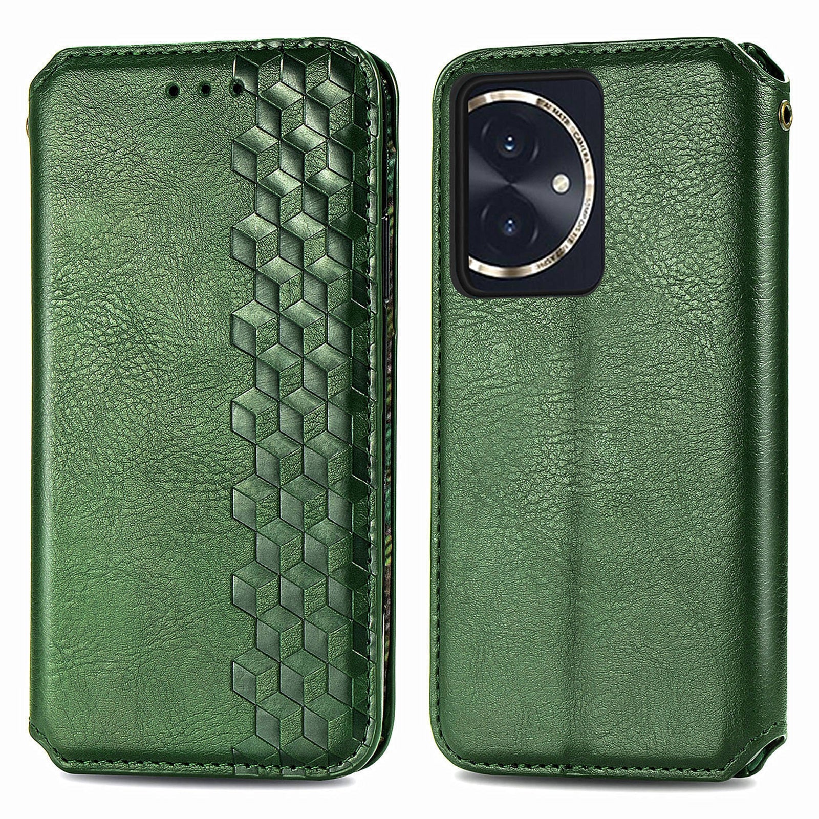 For Honor 100 5G Imprinted Rhombus Phone Case Slim-Fit PU Leather Wallet Flip Cover