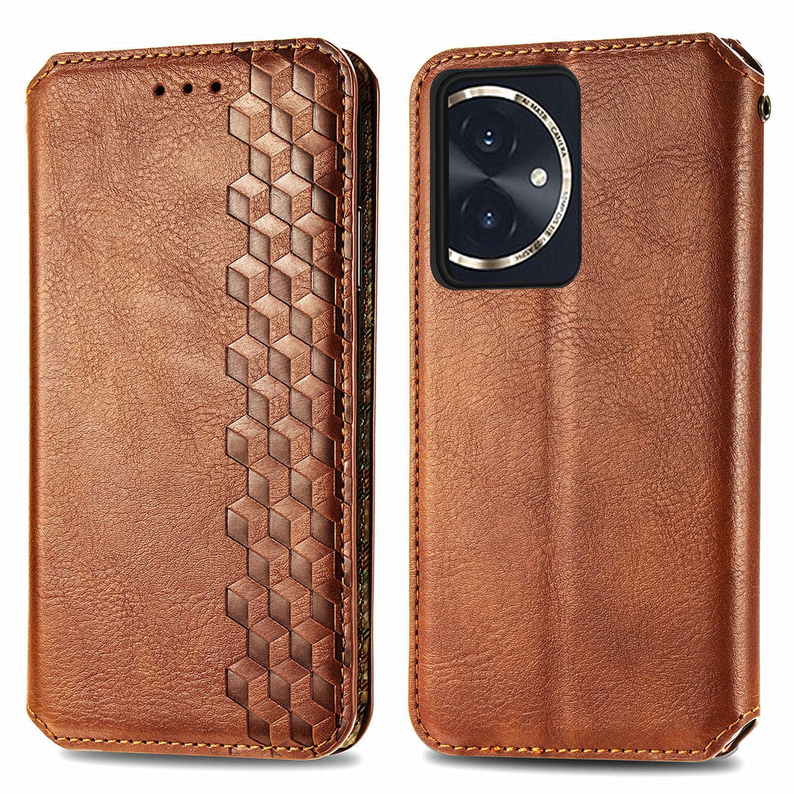 For Honor 100 5G Imprinted Rhombus Phone Case Slim-Fit PU Leather Wallet Flip Cover