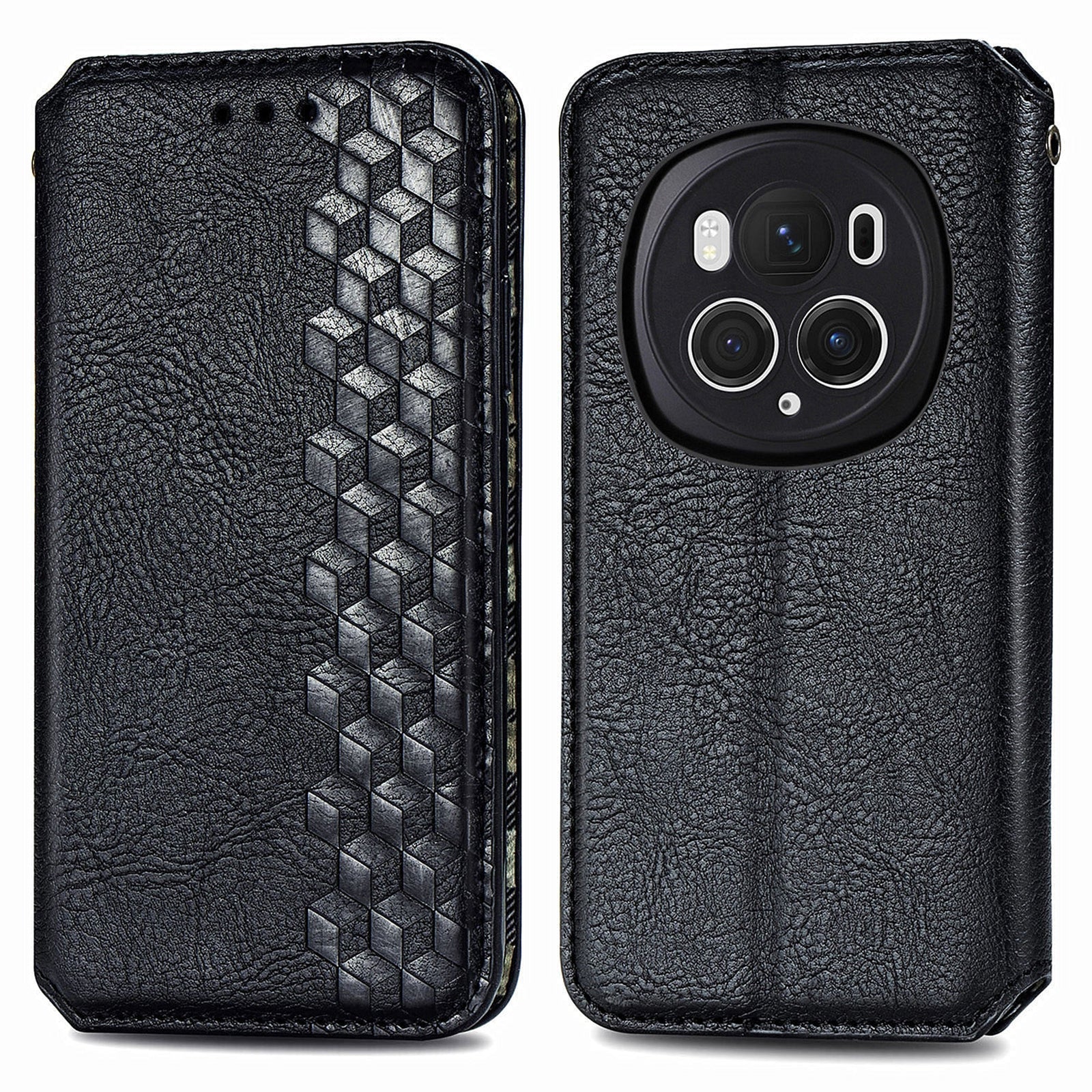For Honor Magic6 Pro 5G PU Leather Shell Phone Stand Case Rhombus Imprinted Wallet Phone Cover