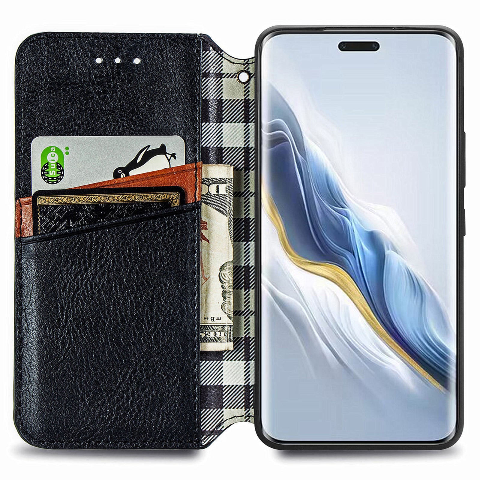 For Honor Magic6 Pro 5G PU Leather Shell Phone Stand Case Rhombus Imprinted Wallet Phone Cover