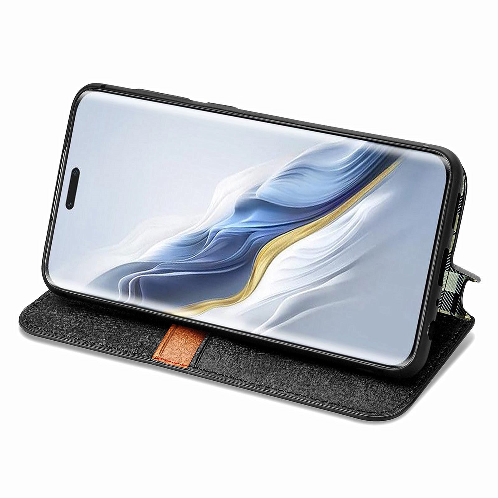 For Honor Magic6 Pro 5G PU Leather Shell Phone Stand Case Rhombus Imprinted Wallet Phone Cover