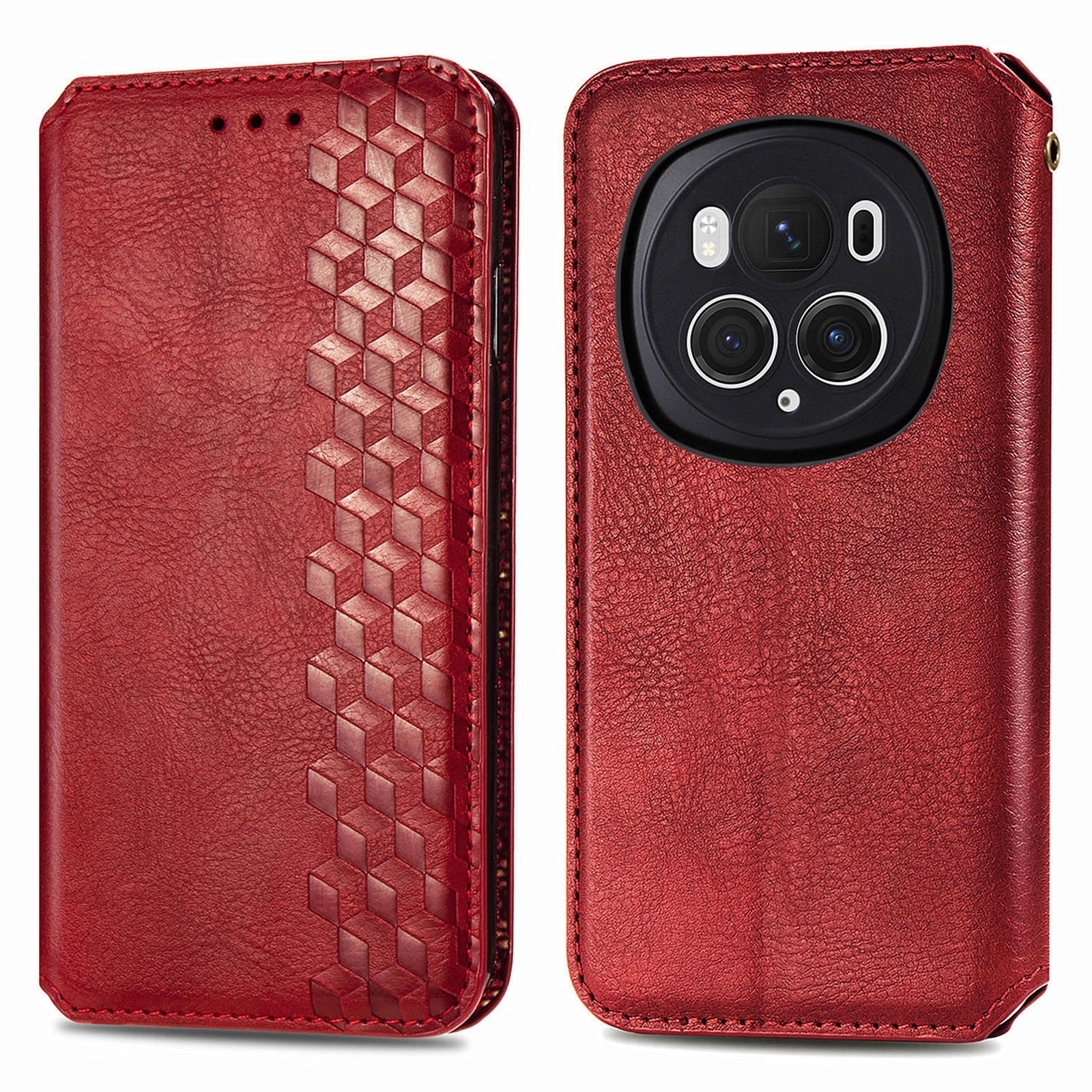 For Honor Magic6 Pro 5G PU Leather Shell Phone Stand Case Rhombus Imprinted Wallet Phone Cover