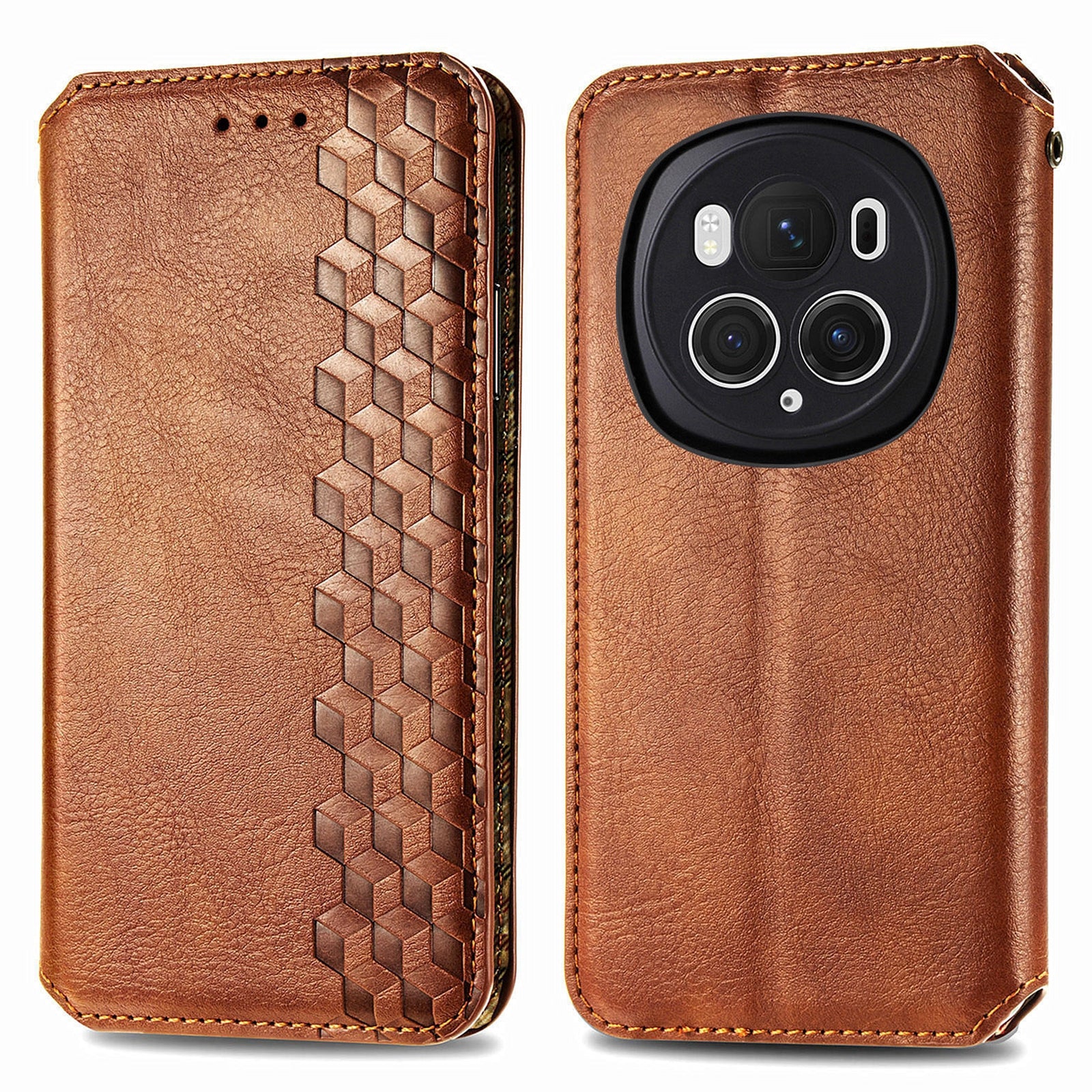 For Honor Magic6 Pro 5G PU Leather Shell Phone Stand Case Rhombus Imprinted Wallet Phone Cover