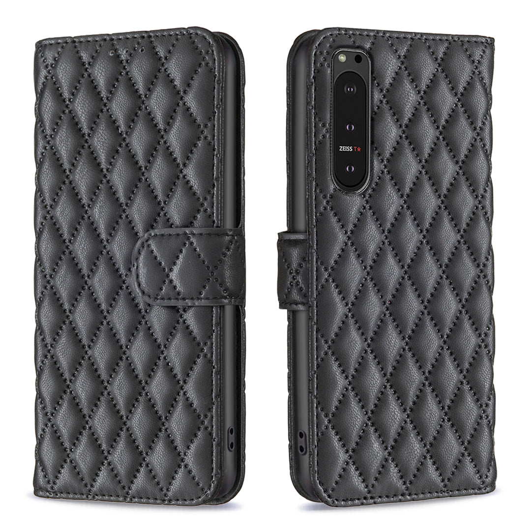 BINFEN COLOR BF Style-14 For Sony Xperia 10 VI Case Rhombus Grid Phone Cover with Magnetic Clasp
