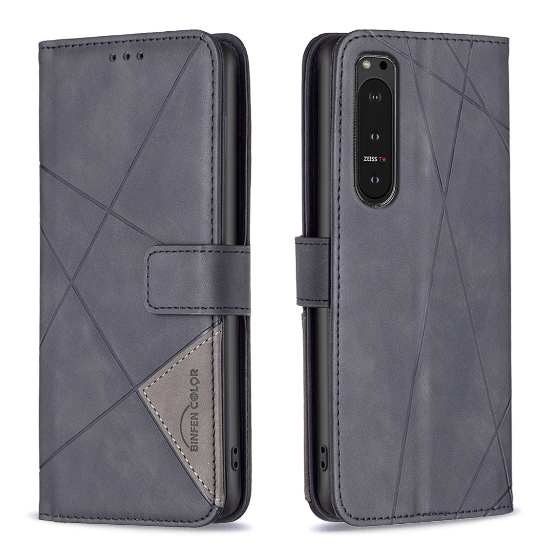 BINFEN COLOR BF05 For Sony Xperia 10 VI Leather Flip Cover Wallet Phone Protective Case Geometric Design