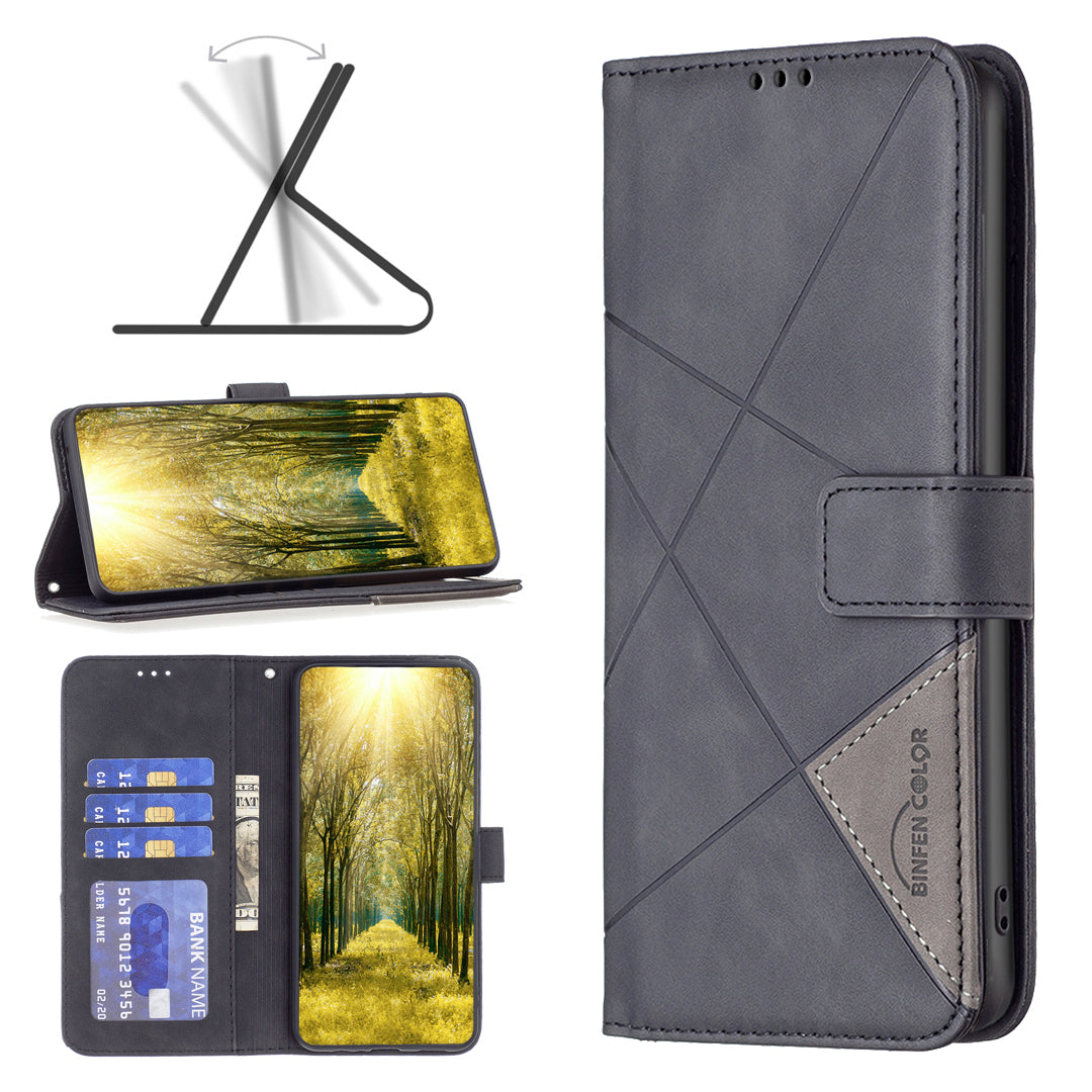 BINFEN COLOR BF05 For Sony Xperia 10 VI Leather Flip Cover Wallet Phone Protective Case Geometric Design