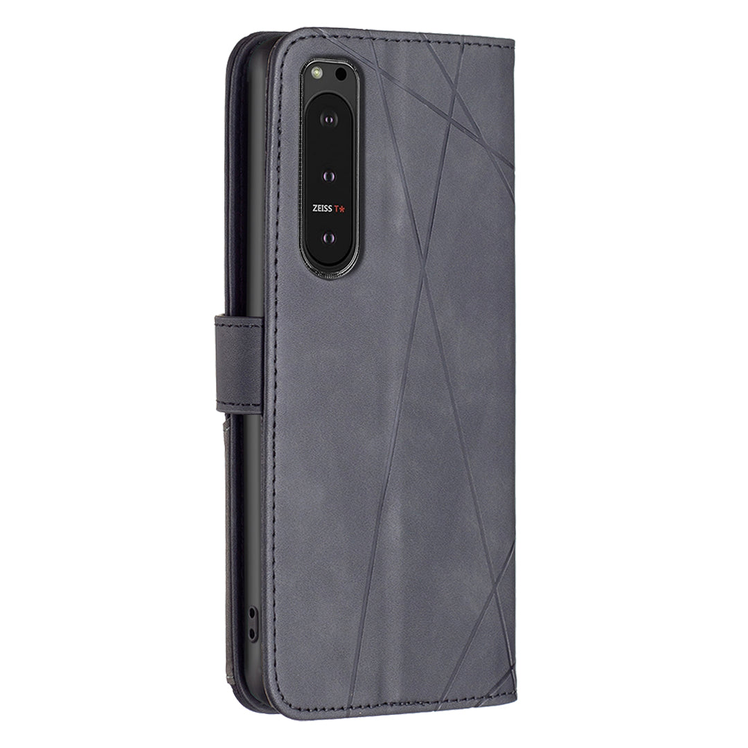 BINFEN COLOR BF05 For Sony Xperia 10 VI Leather Flip Cover Wallet Phone Protective Case Geometric Design