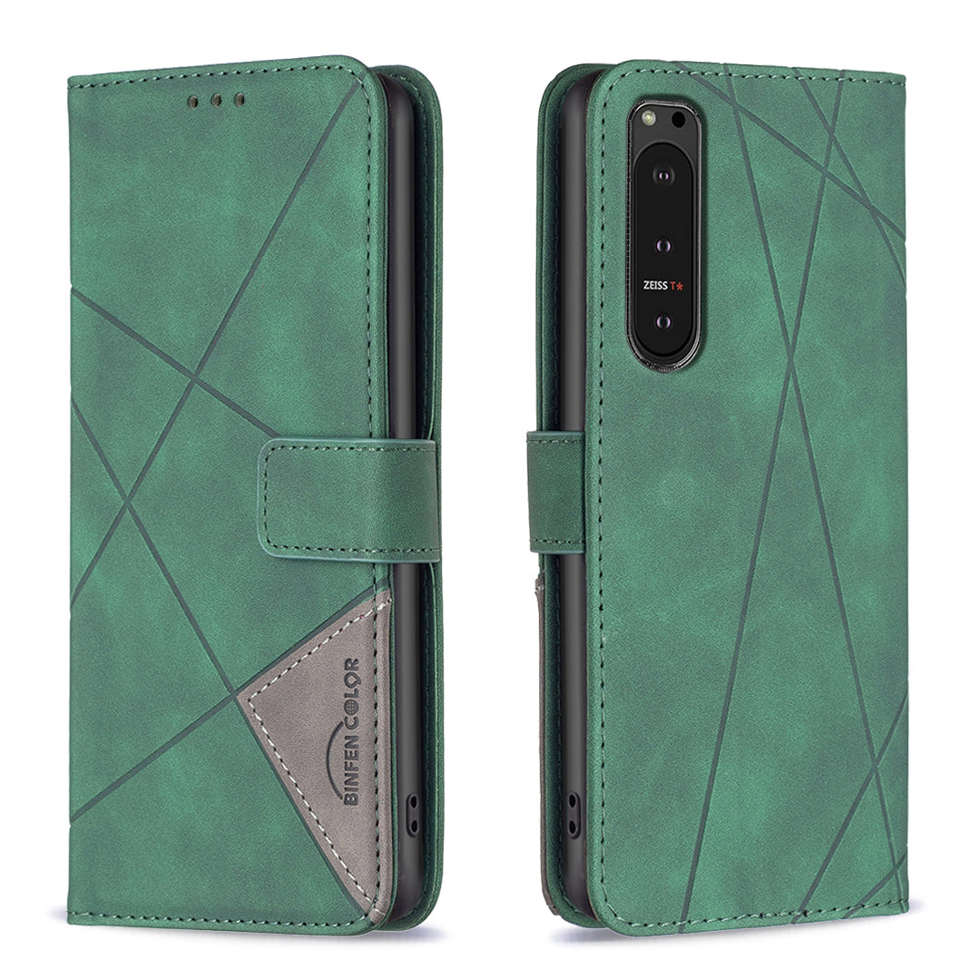 BINFEN COLOR BF05 For Sony Xperia 10 VI Leather Flip Cover Wallet Phone Protective Case Geometric Design