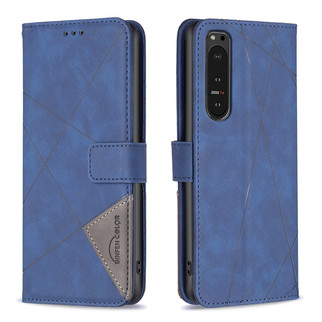 BINFEN COLOR BF05 For Sony Xperia 10 VI Leather Flip Cover Wallet Phone Protective Case Geometric Design