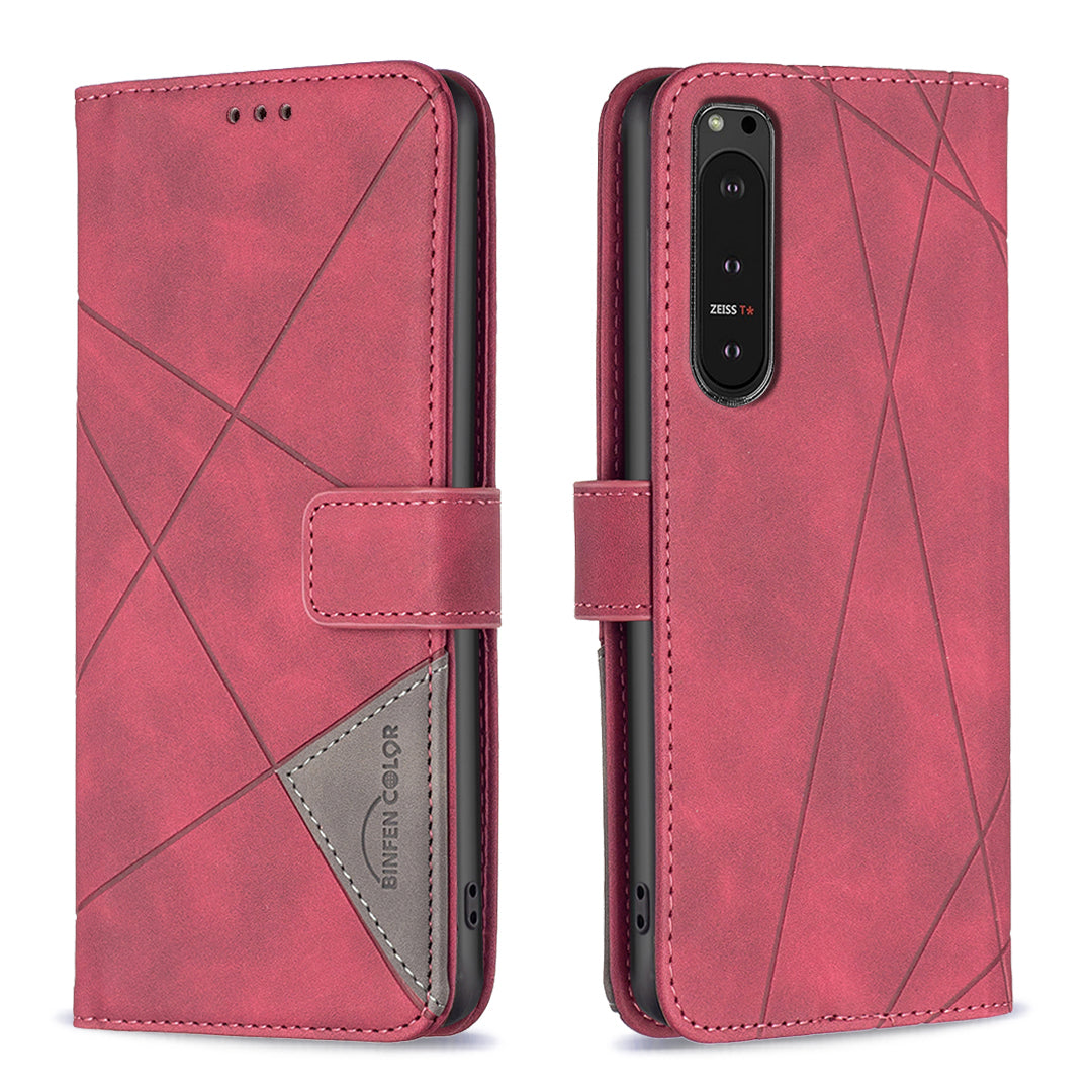 BINFEN COLOR BF05 For Sony Xperia 10 VI Leather Flip Cover Wallet Phone Protective Case Geometric Design