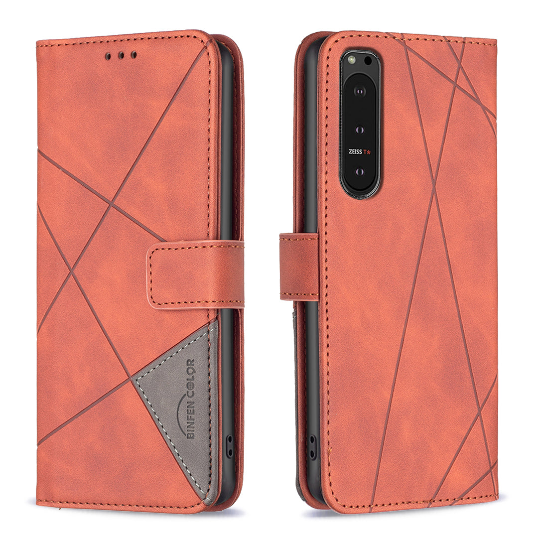 BINFEN COLOR BF05 For Sony Xperia 10 VI Leather Flip Cover Wallet Phone Protective Case Geometric Design