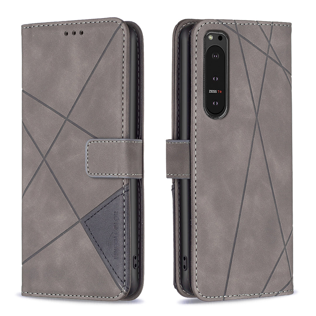 BINFEN COLOR BF05 For Sony Xperia 10 VI Leather Flip Cover Wallet Phone Protective Case Geometric Design