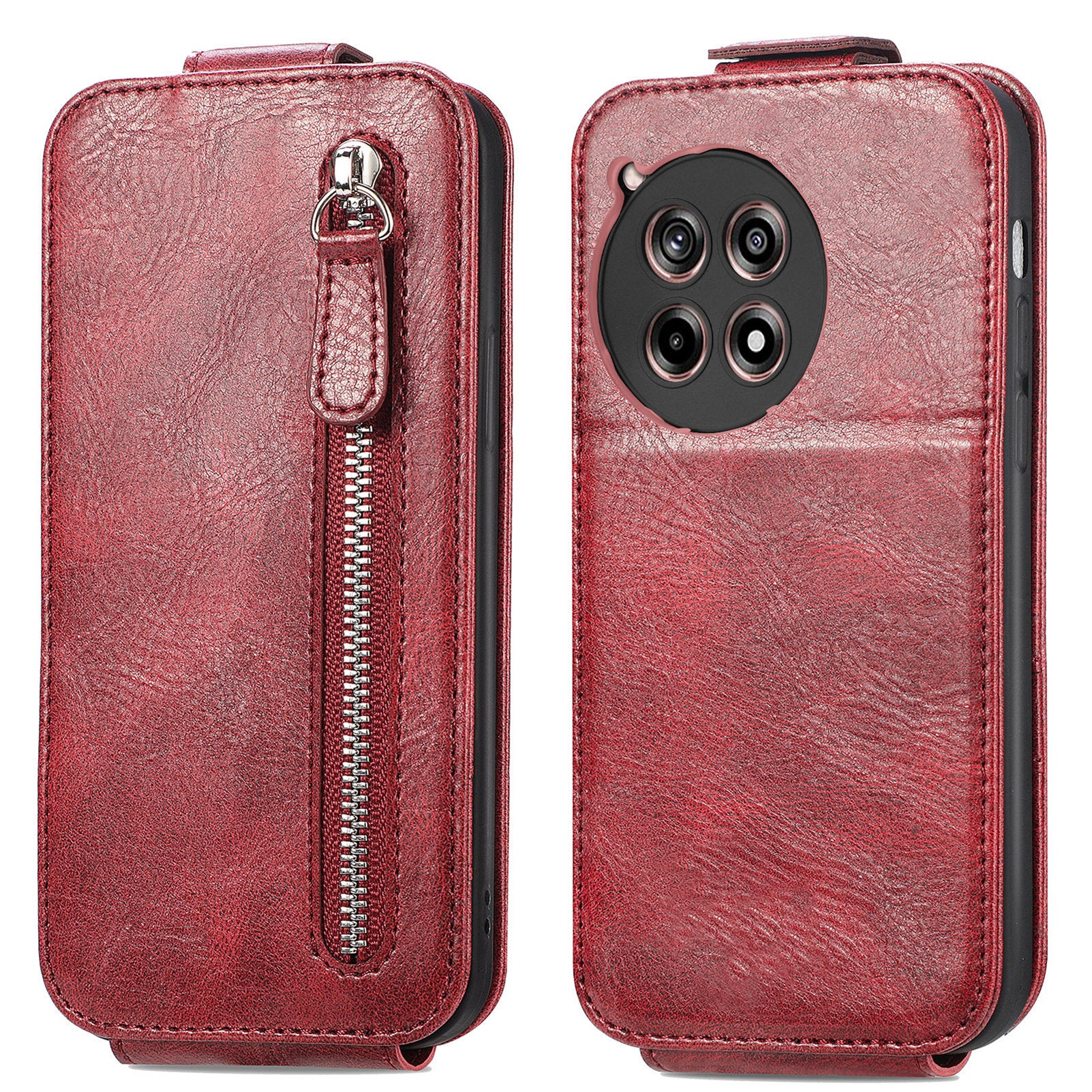 For OnePlus Ace 3 5G / 12R 5G Case PU Leather Vertical Flip Zipper Pocket Phone Cover Shell