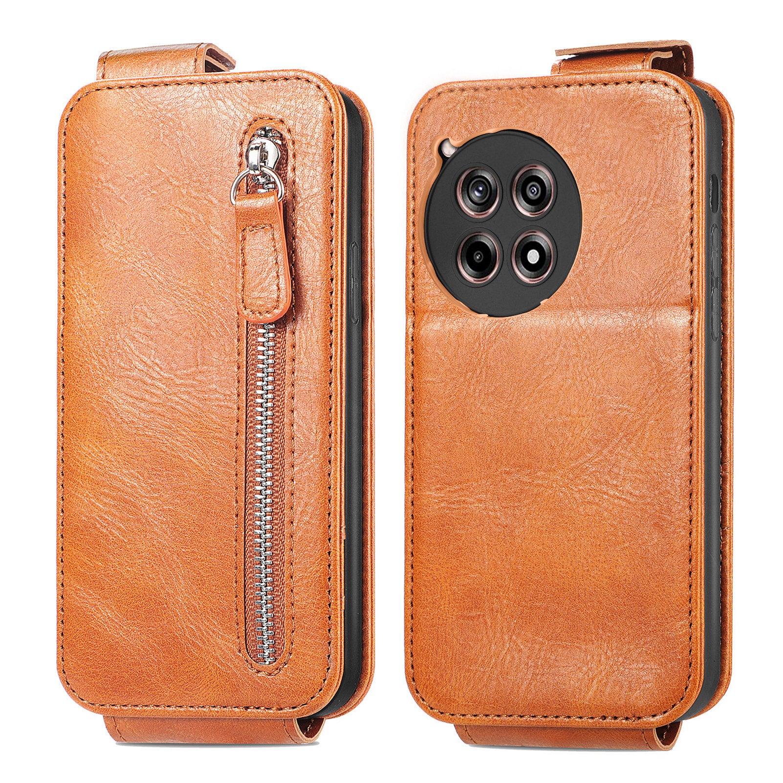 For OnePlus Ace 3 5G / 12R 5G Case PU Leather Vertical Flip Zipper Pocket Phone Cover Shell
