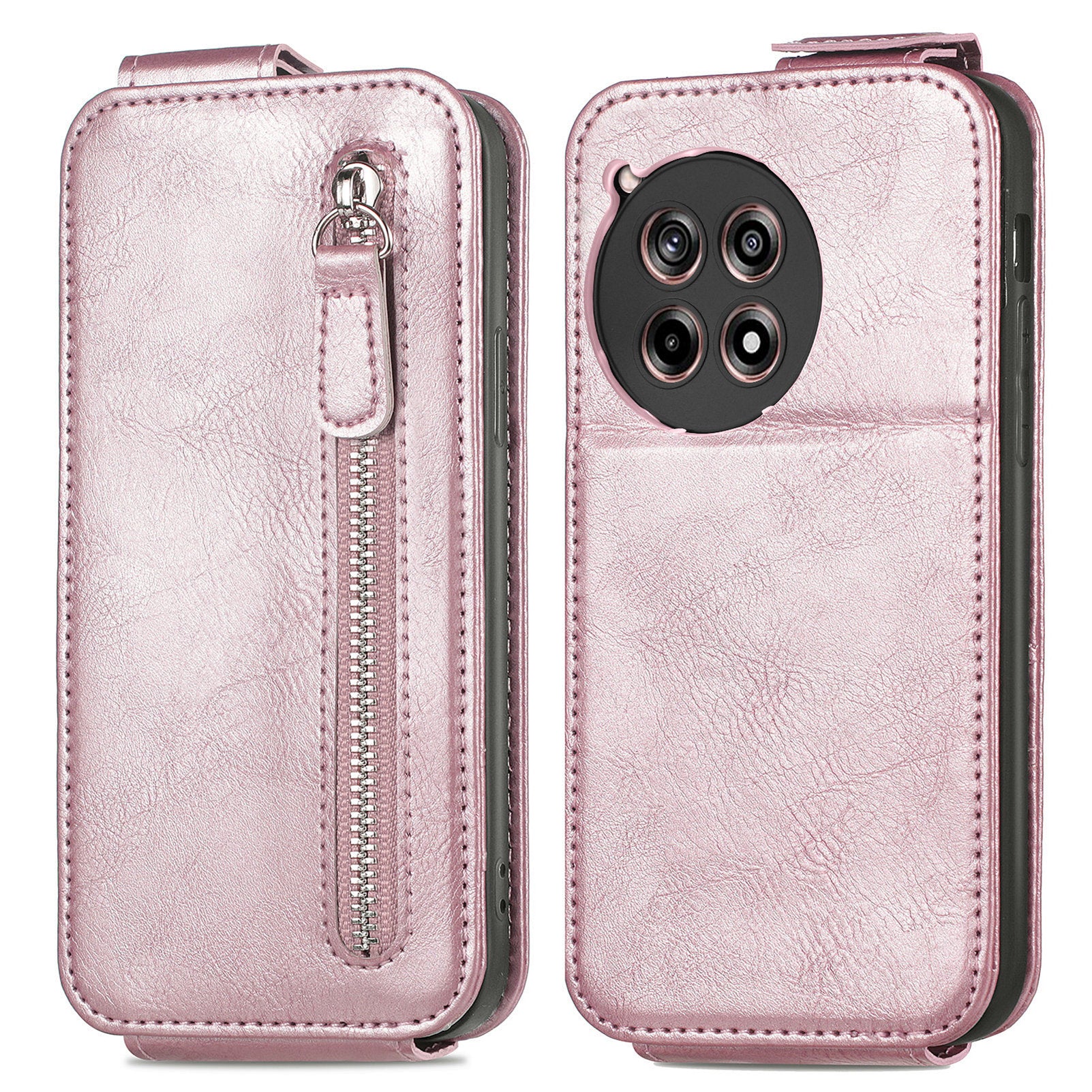 For OnePlus Ace 3 5G / 12R 5G Case PU Leather Vertical Flip Zipper Pocket Phone Cover Shell