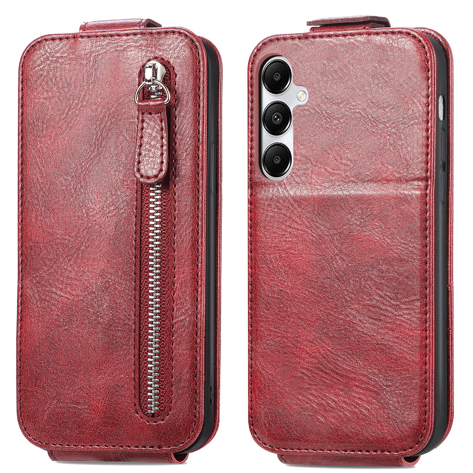 For Samsung Galaxy A55 5G Pure Color Phone Cover Vertical Flip Zipper Pocket PU Leather Phone Case